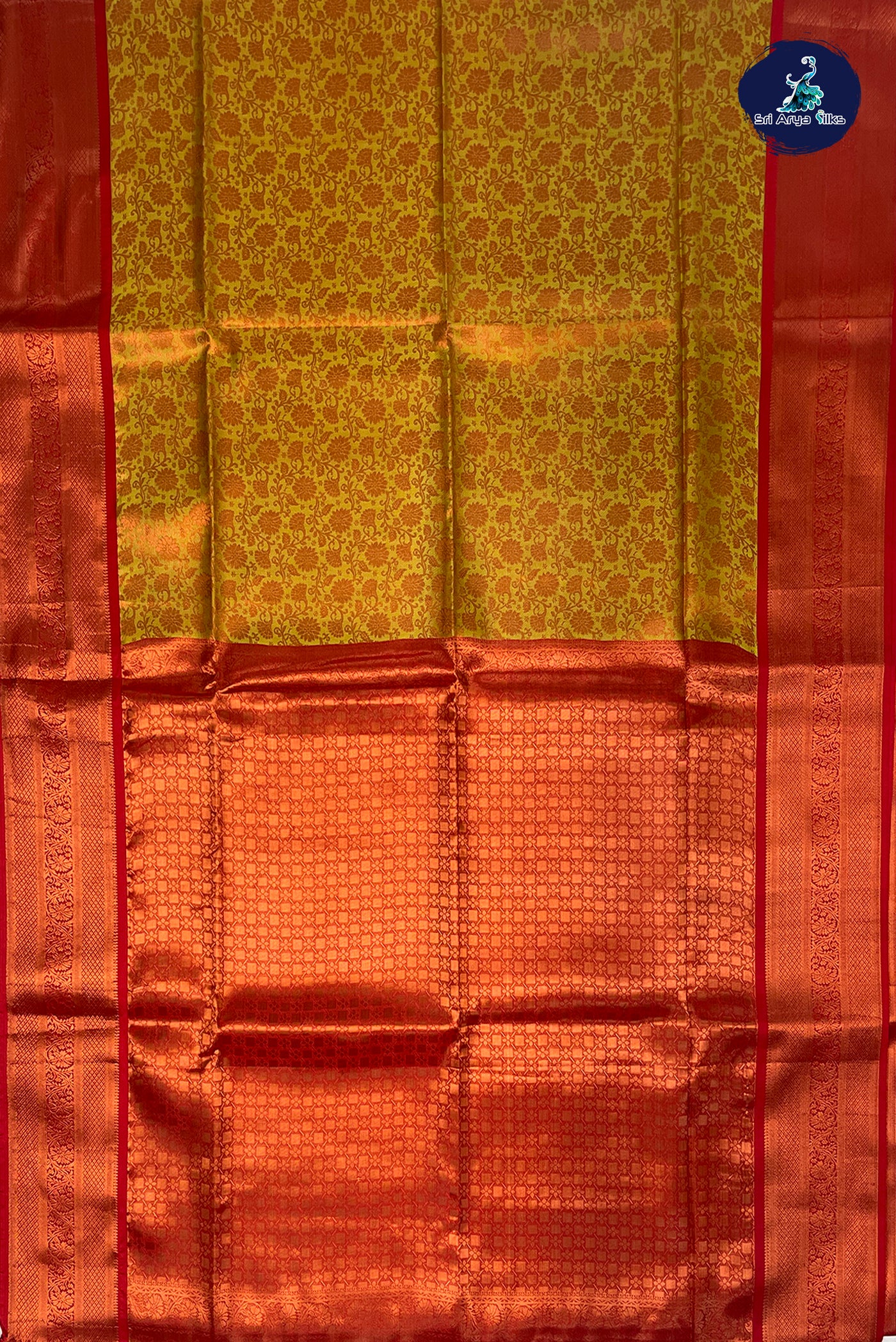 Lime Green Semi Silk Saree With Jacquard Pattern