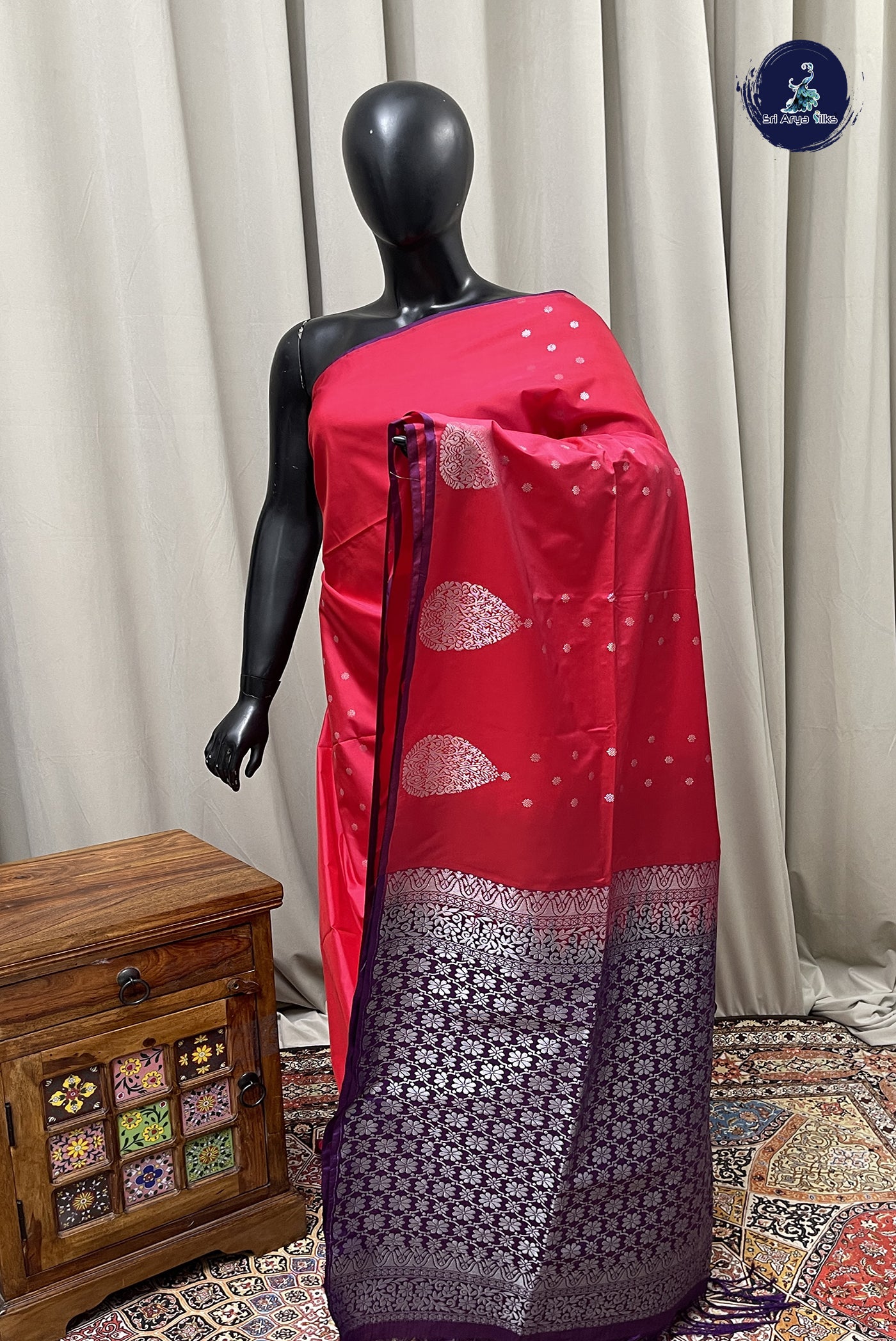 Red Semi Silk Saree With Zari Buttas Pattern
