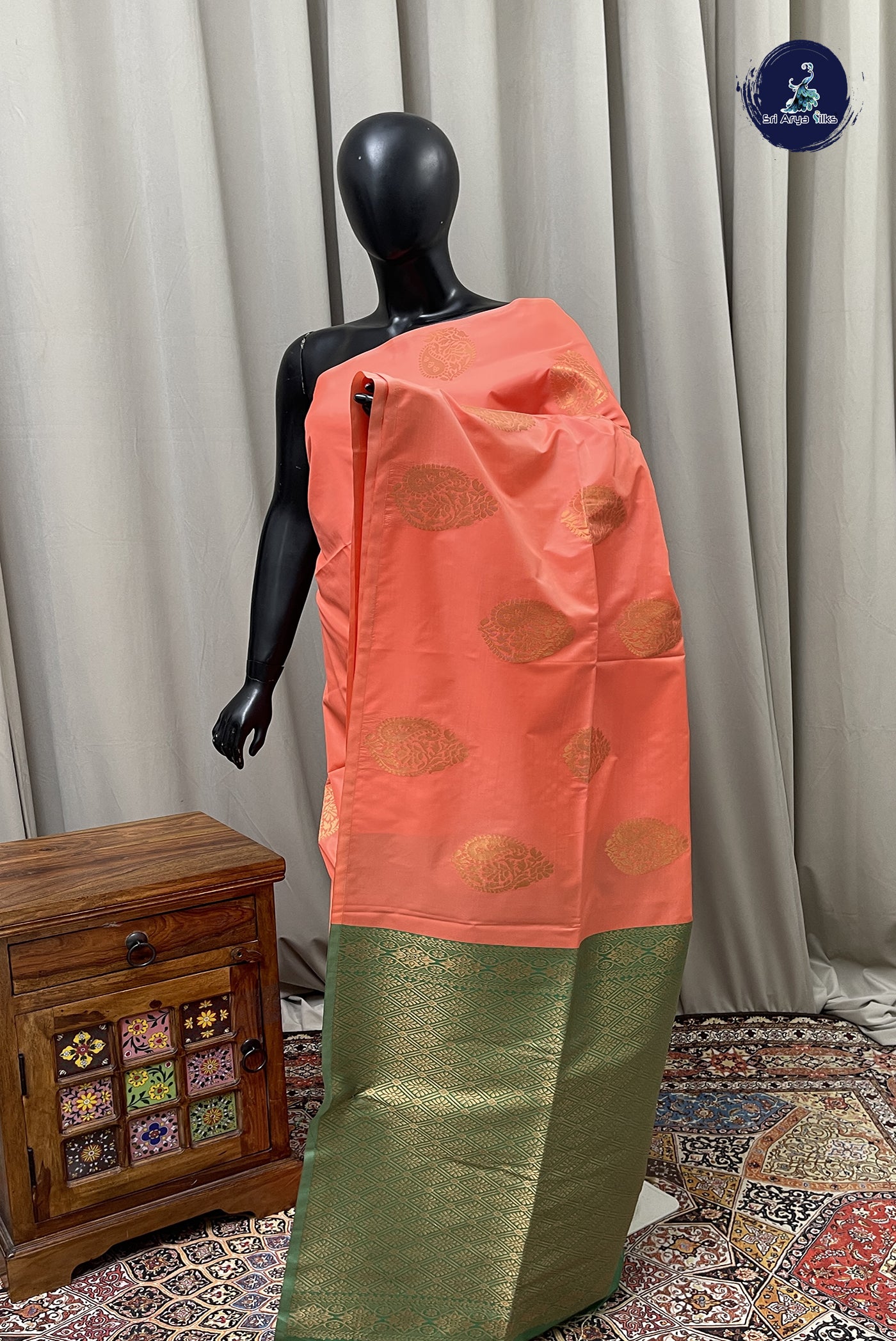 Peach Semi Soft Silk Saree With Zari Buttas Pattern