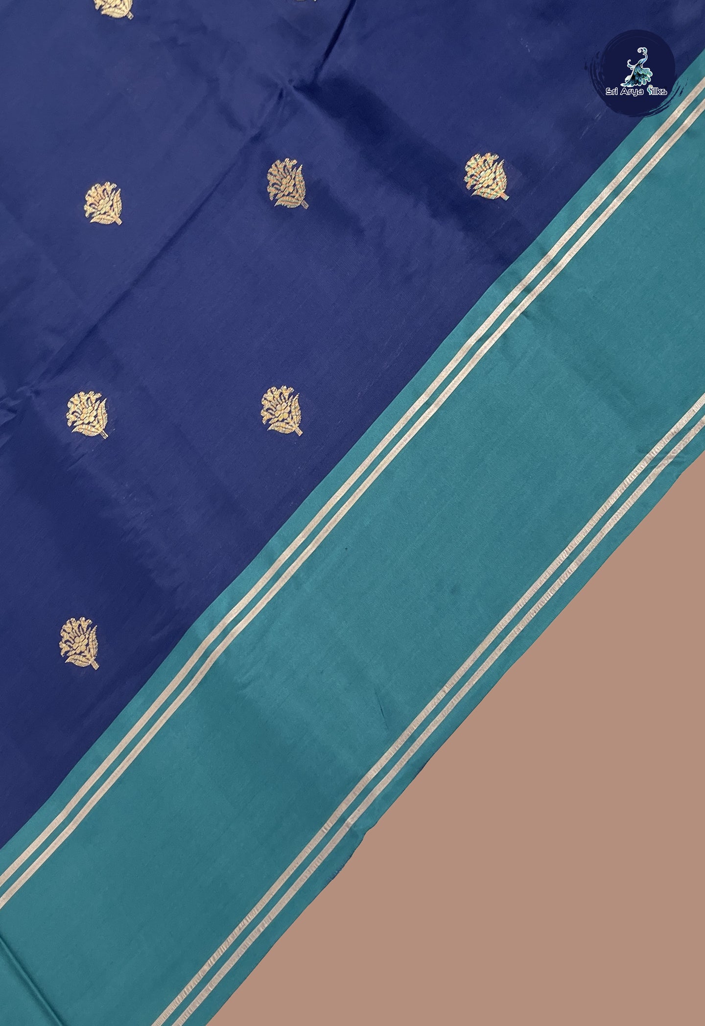 Navy Blue Semi Silk Saree With Zari Buttas Pattern