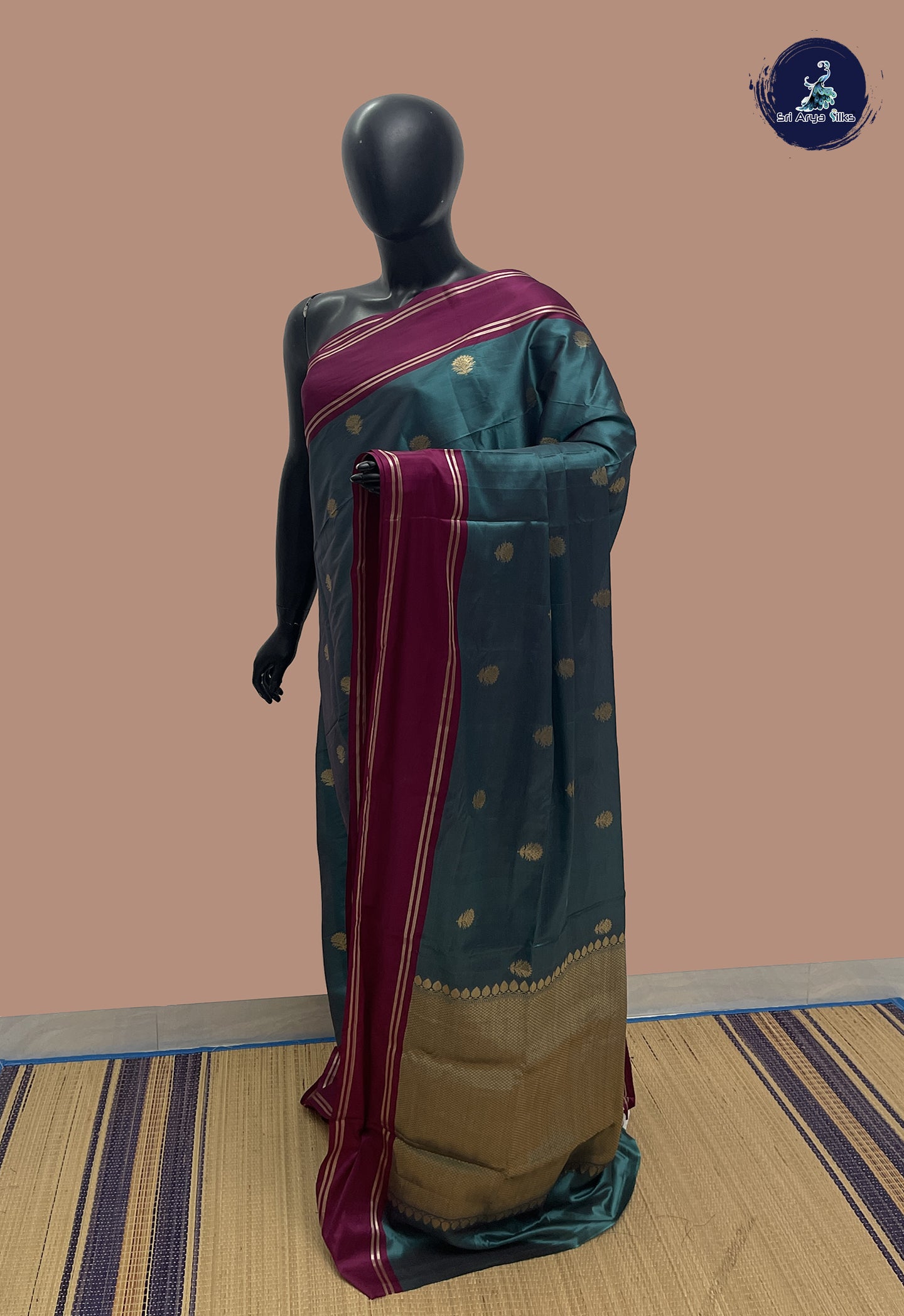 Teal Semi Silk Saree With Zari Buttas Pattern