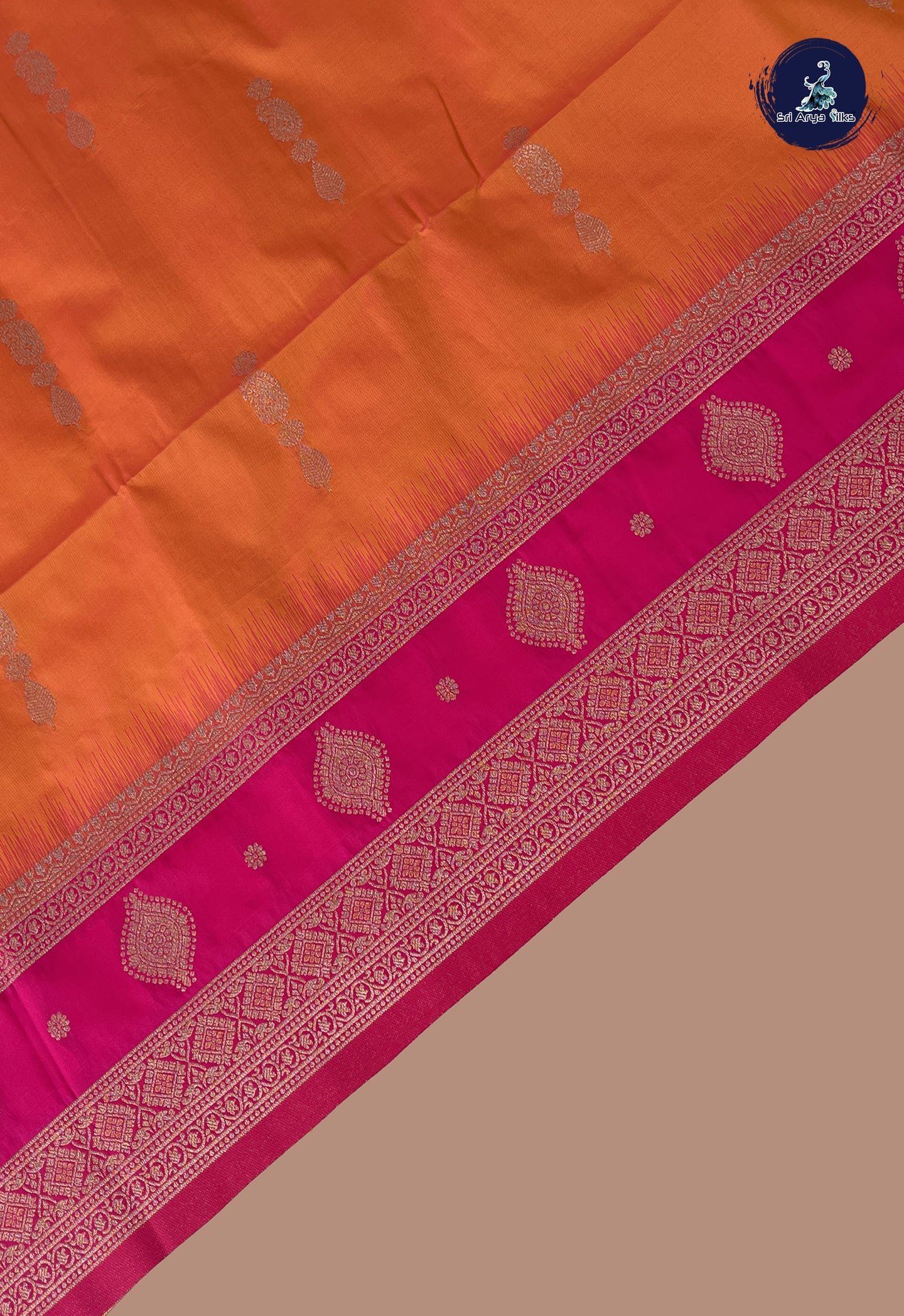 Orange Semi Soft Silk Saree With Zari Buttas Pattern