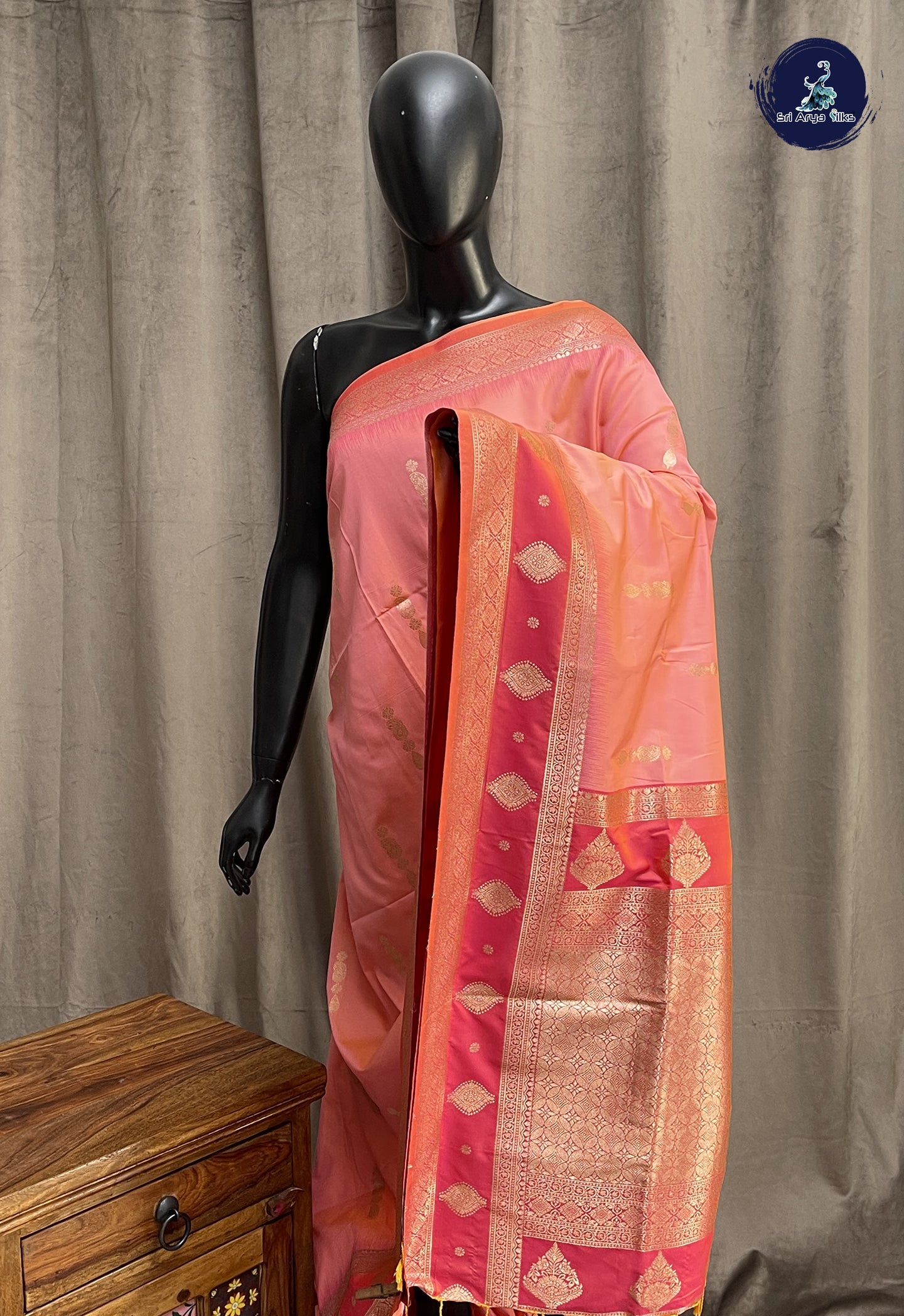 Peach Semi Soft Silk Saree With Zari Buttas Pattern