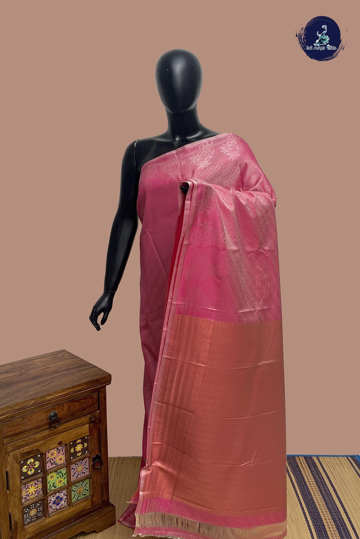 Pink Semi Soft Silk Saree With Embossed Pattern