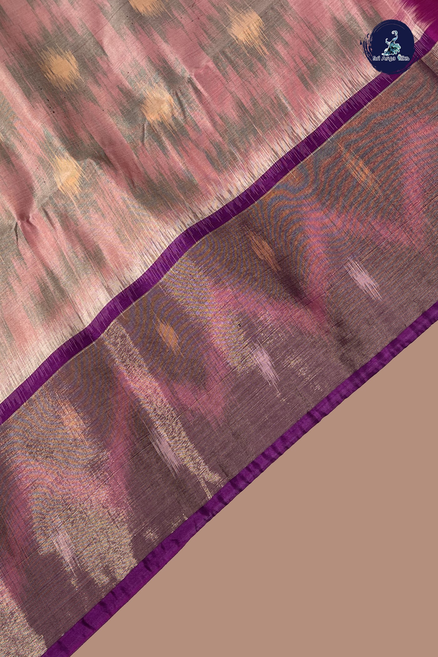 Light Pink Semi Soft Silk Saree With Ikat Pattern