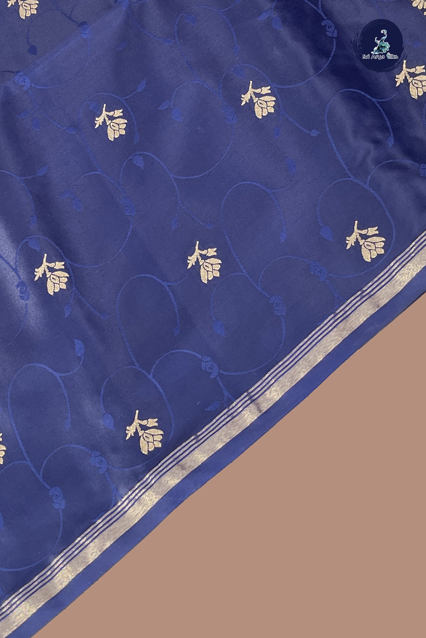 Navy Blue Semi Silk Saree With Embossed Pattern