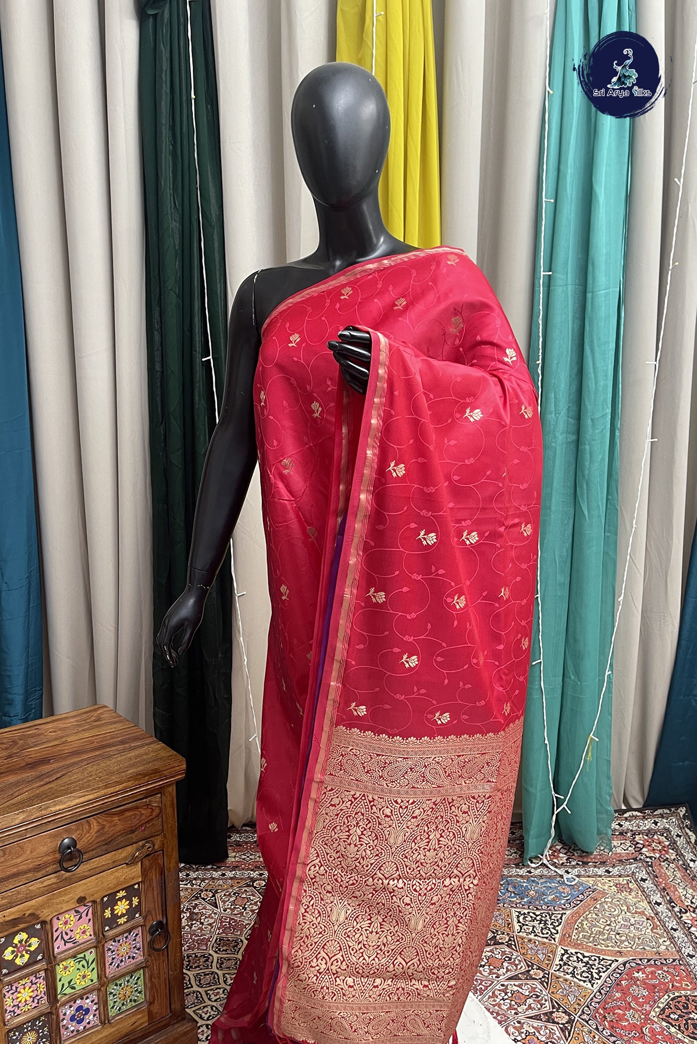 Reddish Pink Semi Silk Saree With Embossed Pattern