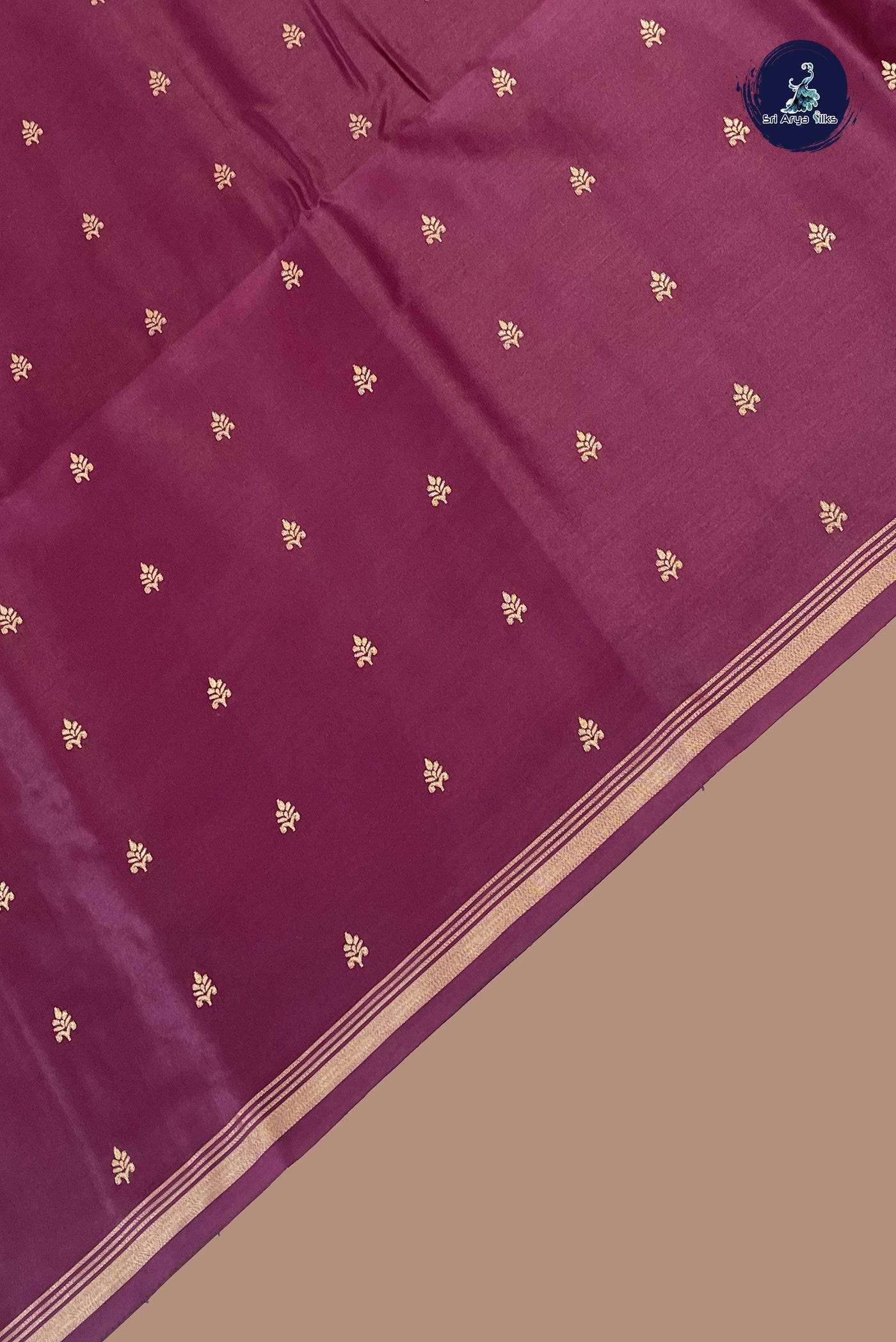 Dark Plum Semi Silk Saree With Zari Buttas Pattern