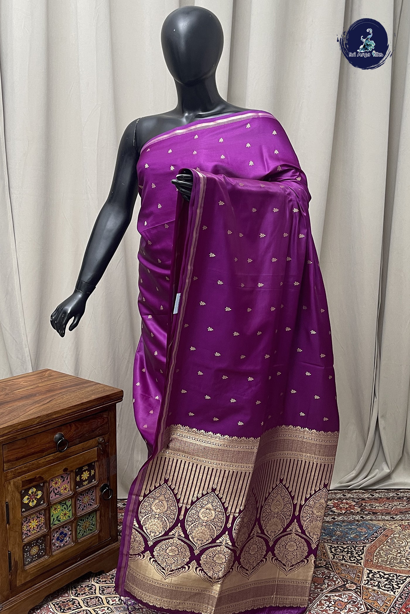 Jamun Semi Silk Saree With Zari Buttas Pattern