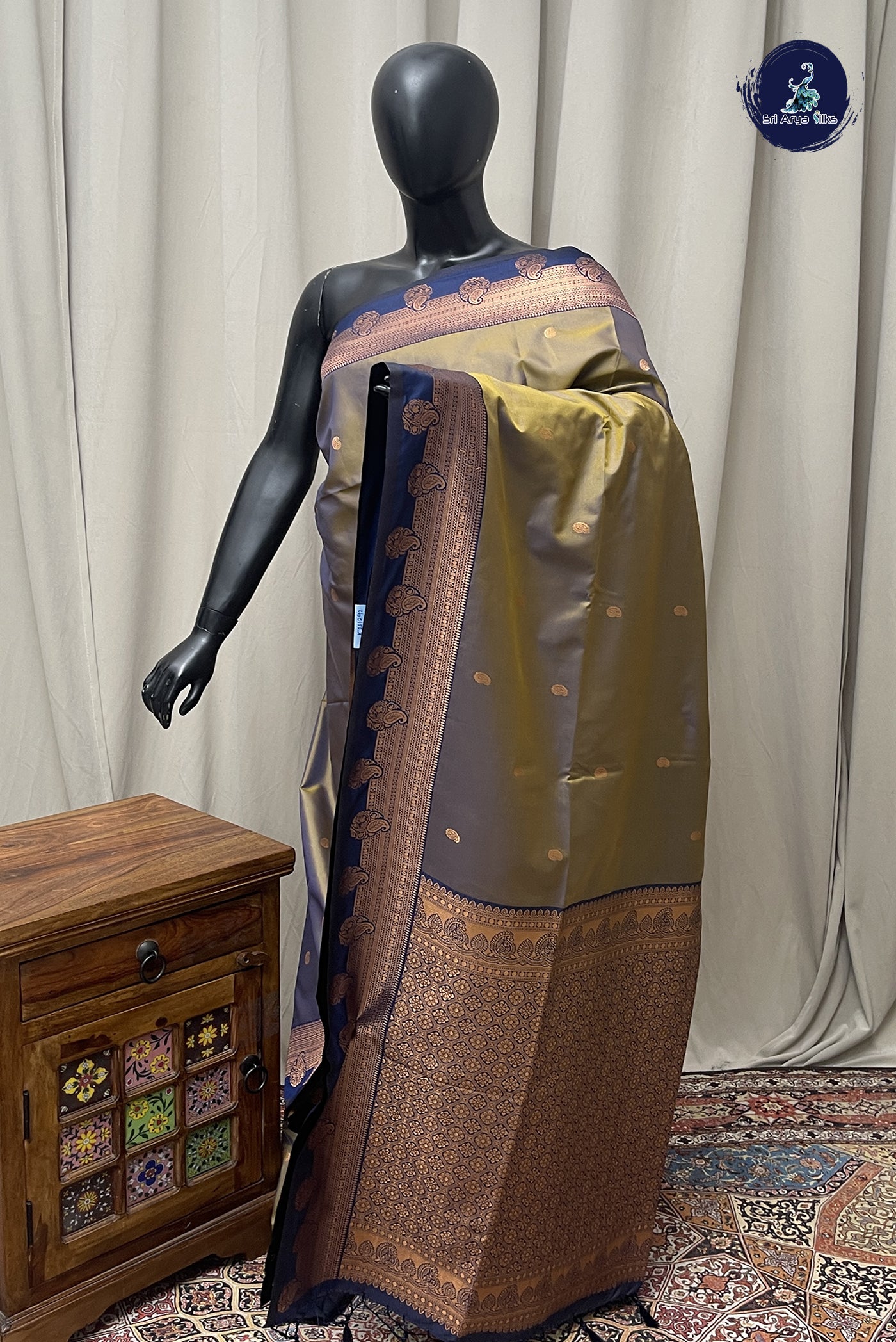 Khaki Semi Silk Saree With Zari Buttas Pattern