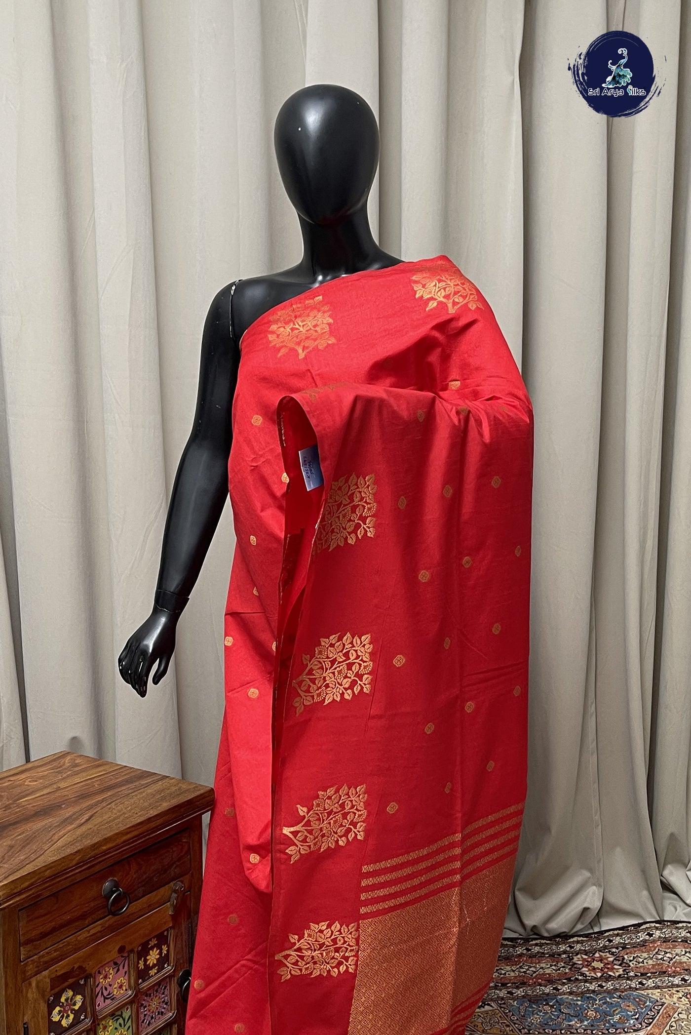 Red Semi Silk Saree With Buttas Pattern