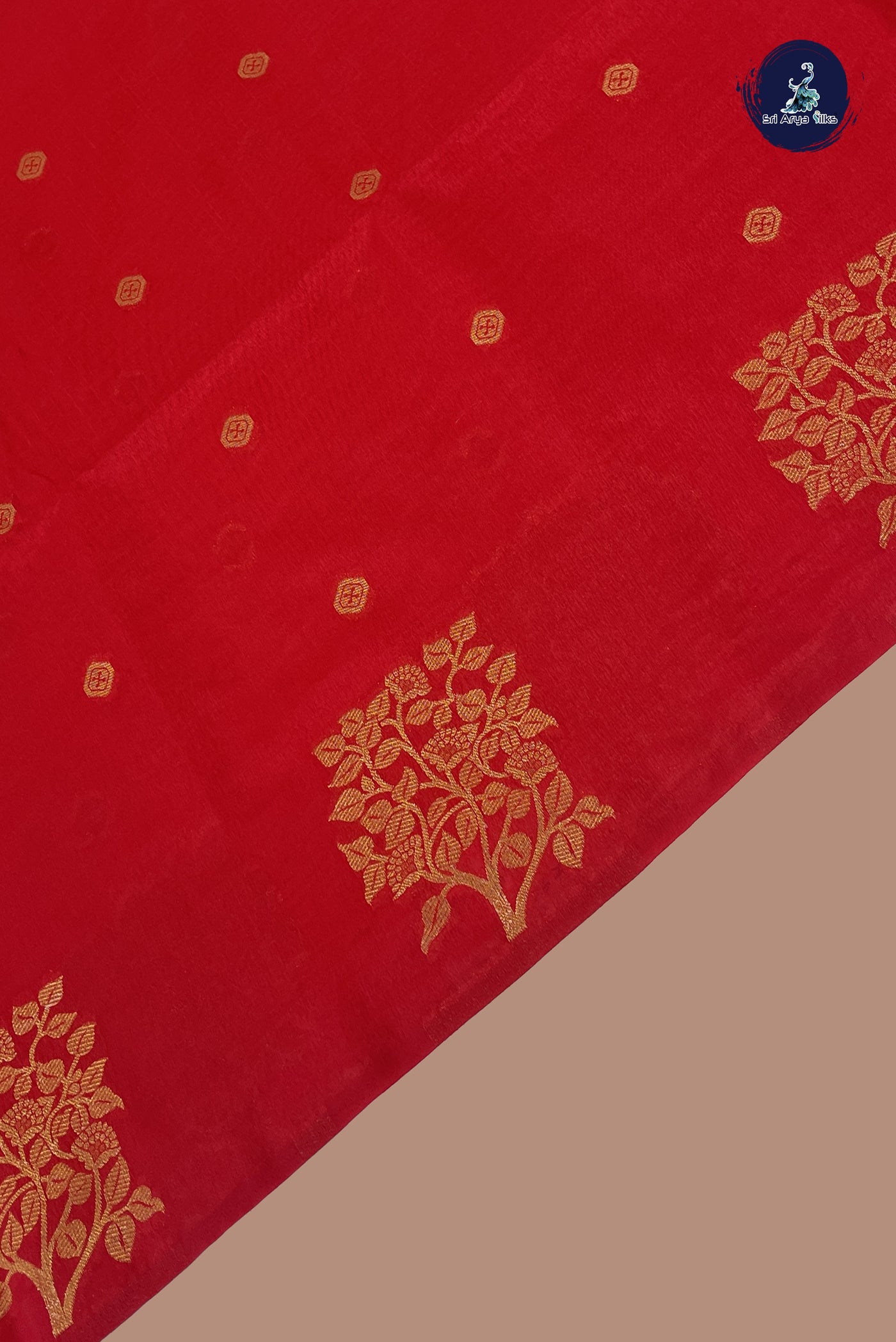 Red Semi Silk Saree With Buttas Pattern