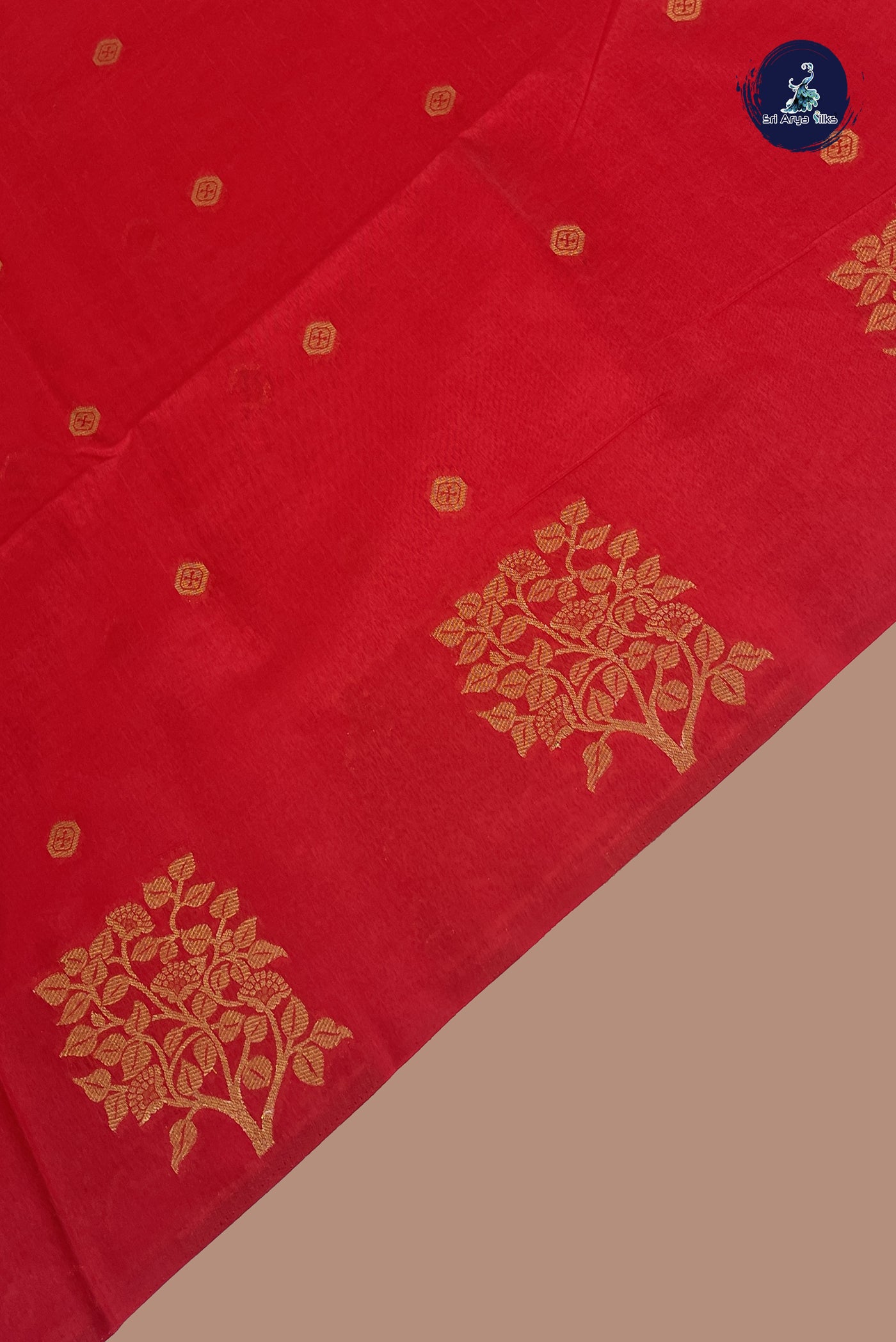 Red Semi Silk Saree With Buttas Pattern