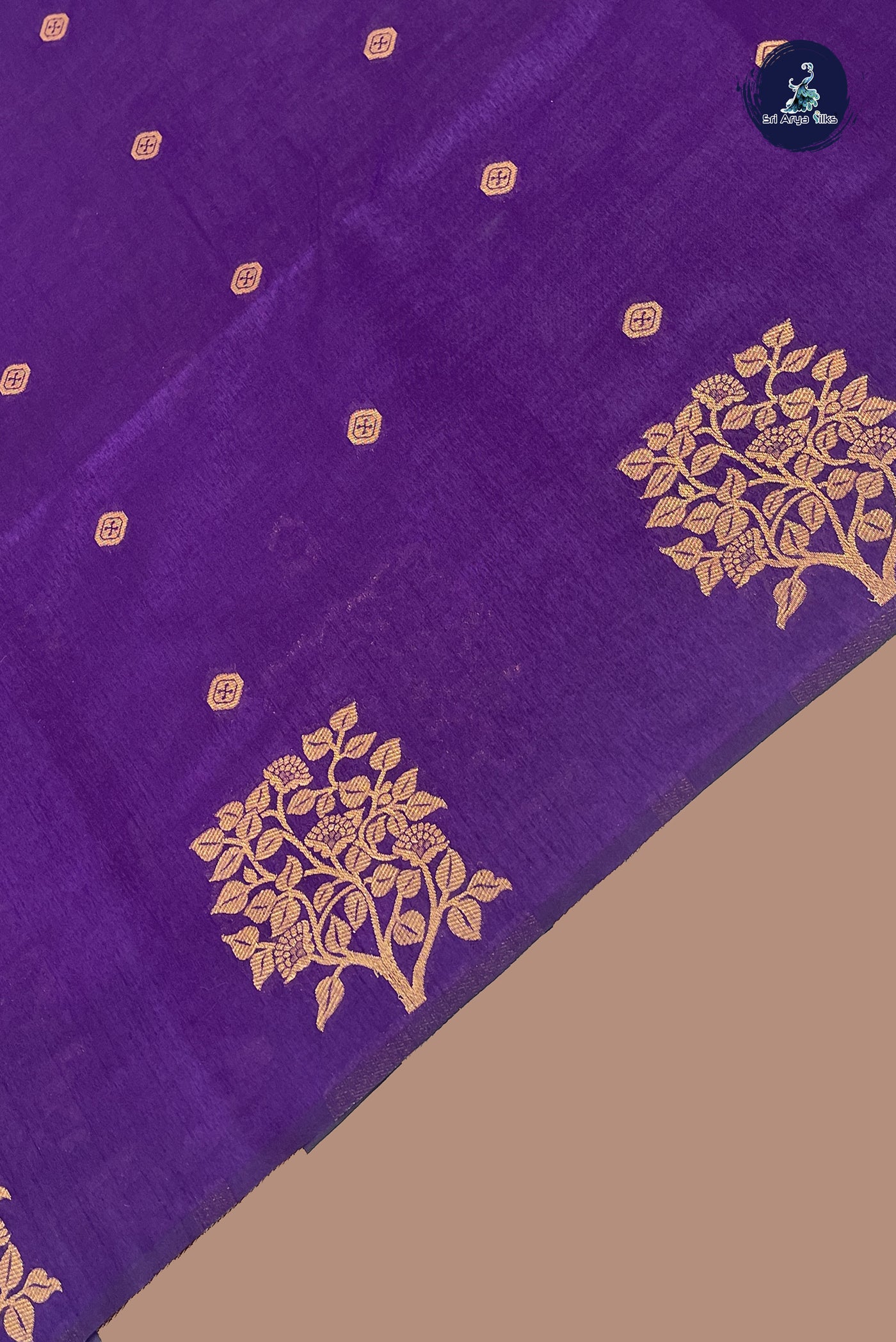 Dark Brinjal Semi Silk Saree With Buttas Pattern