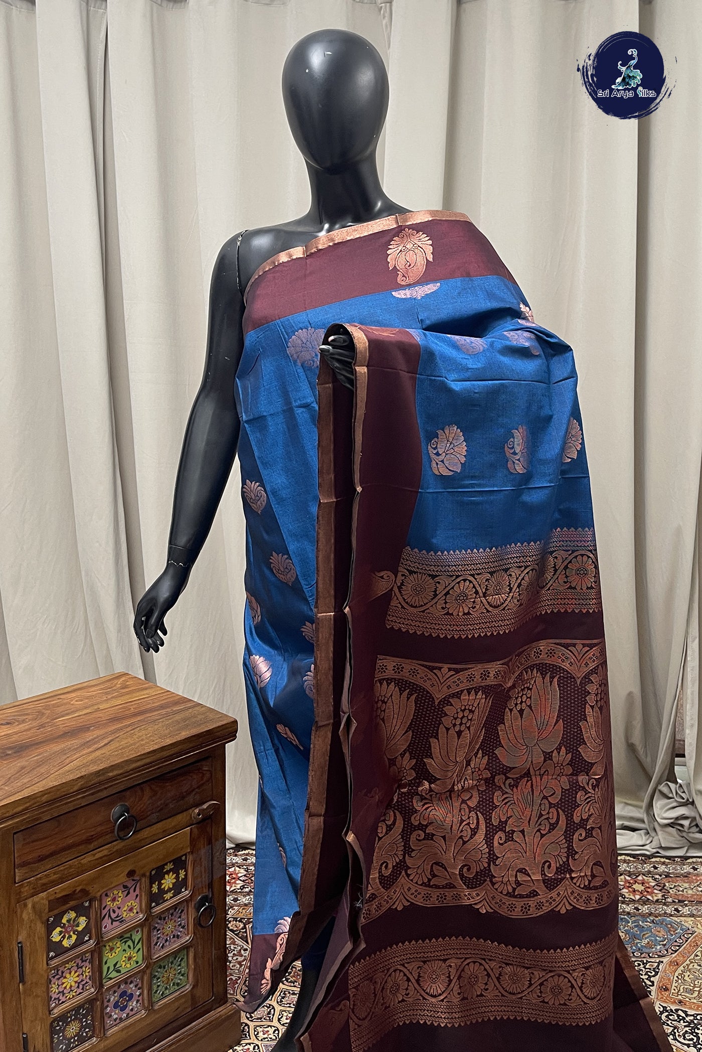 Blue Semi Silk Saree With Zari Buttas Pattern