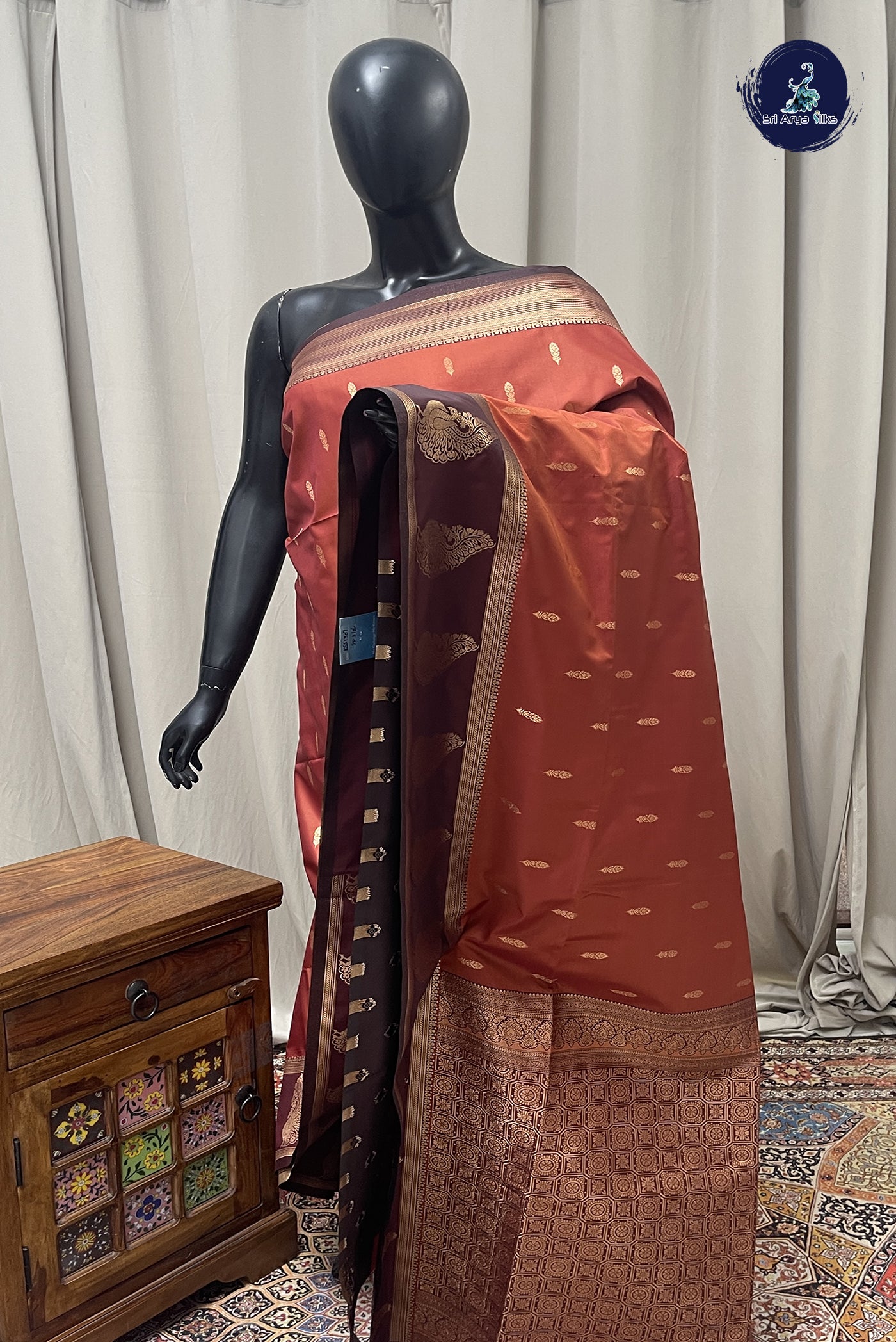 Rust Semi Silk Saree With Zari Buttas Pattern
