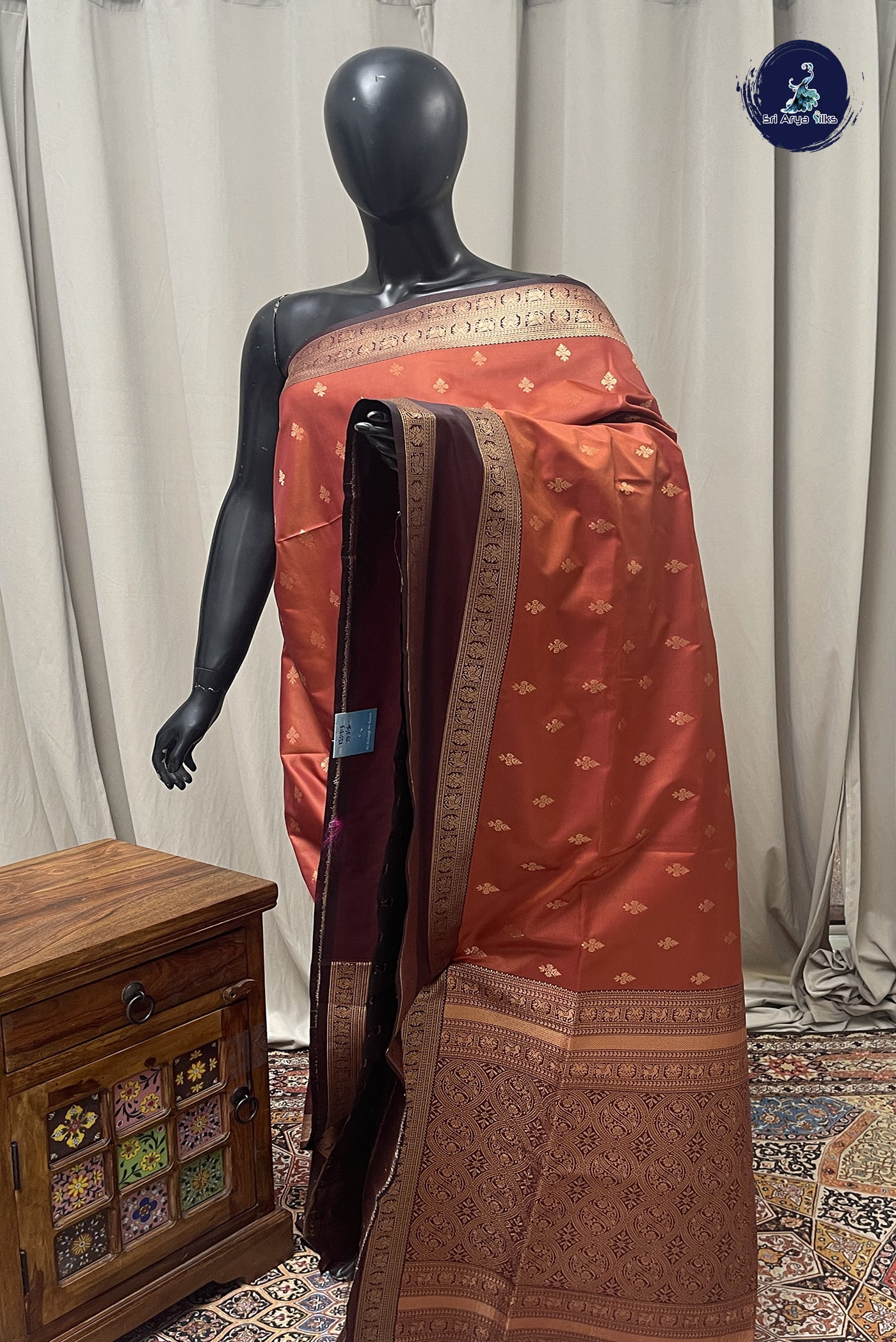 Rust Semi Silk Saree With Zari Buttas Pattern