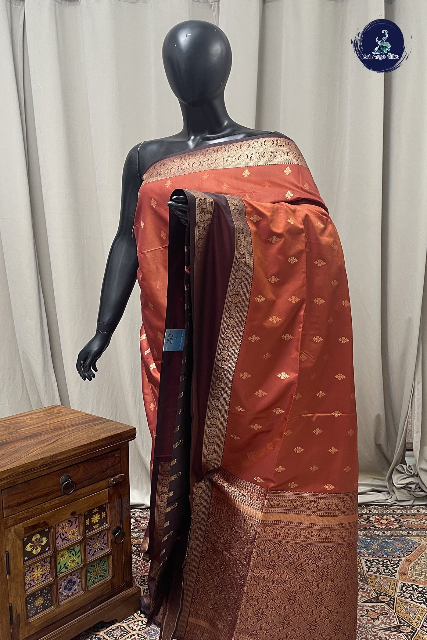Rust Semi Silk Saree With Zari Buttas Pattern