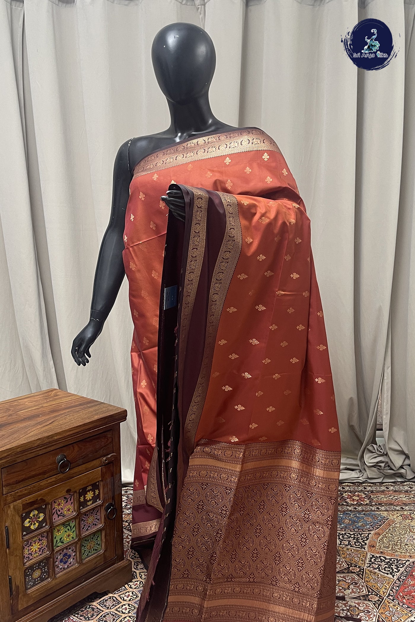 Rust Semi Silk Saree With Zari Buttas Pattern