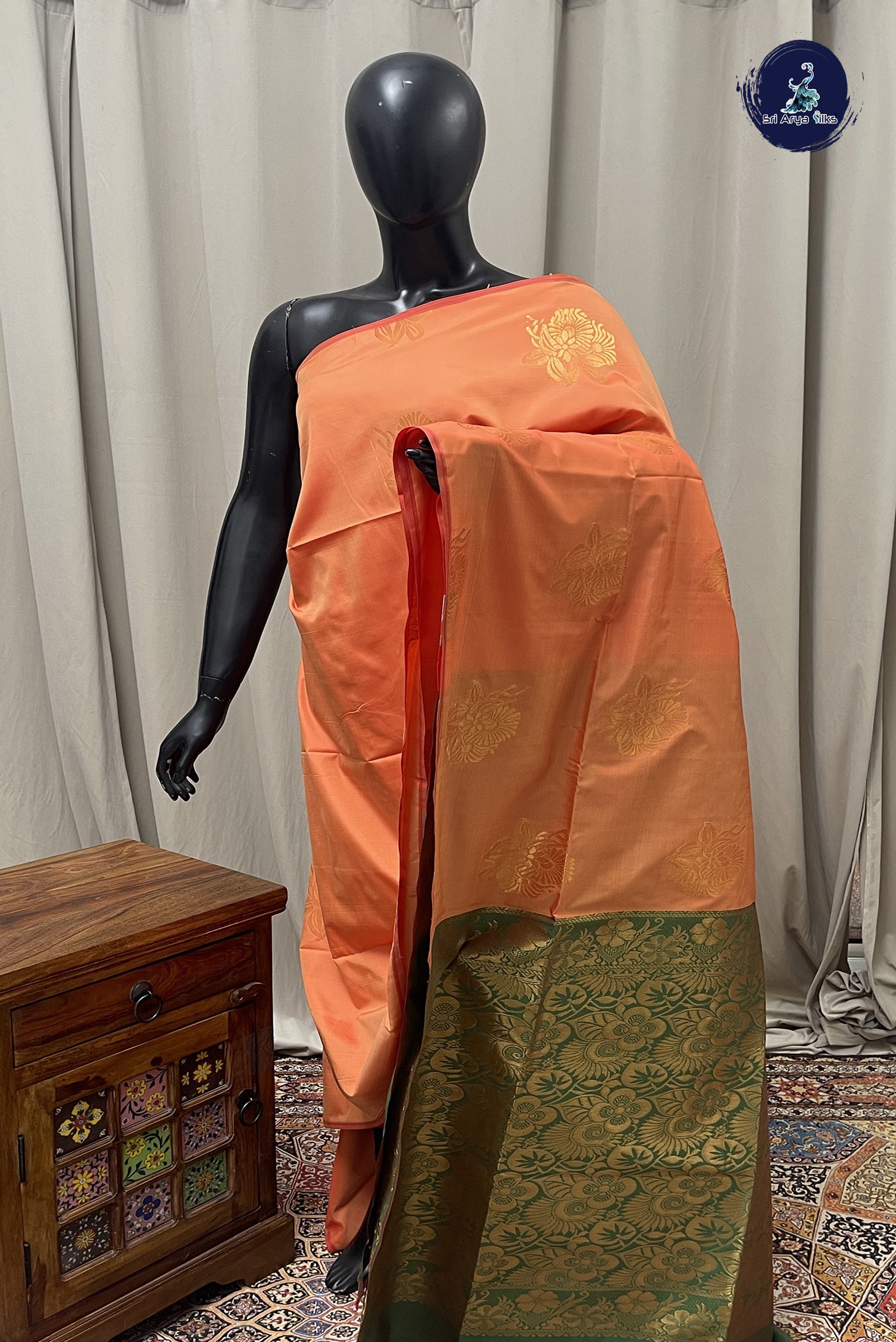 Peach Semi Silk Saree With Zari Buttas Pattern