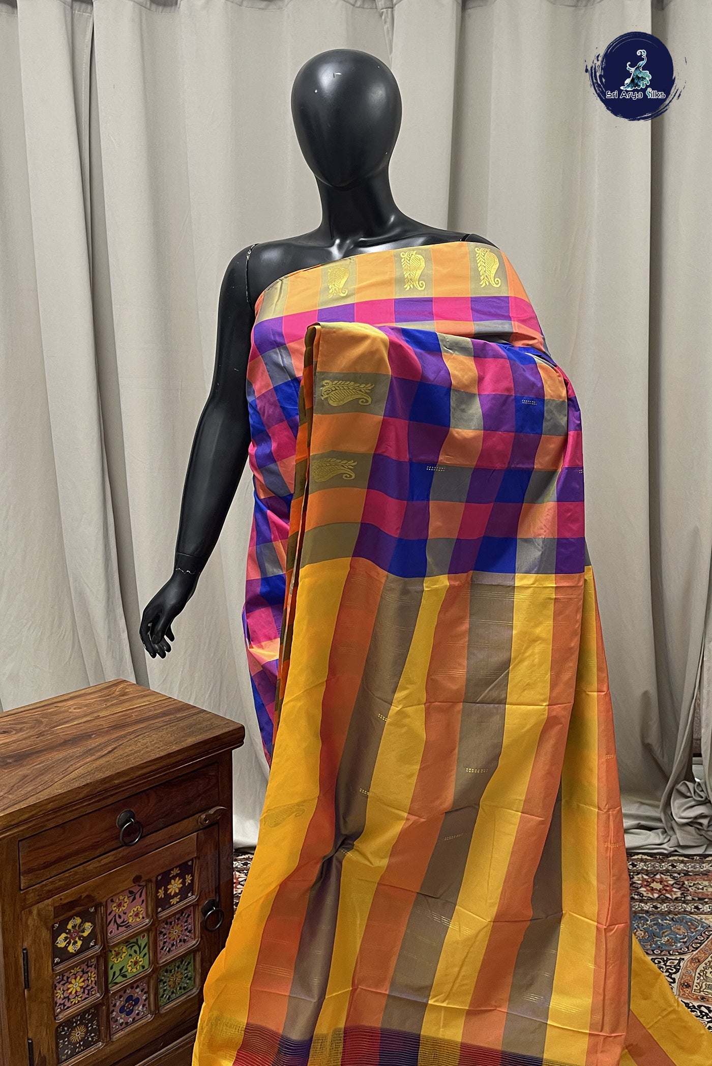 Multi Colour Semi Silk Saree With Paalum Pazham Kattam Pattern