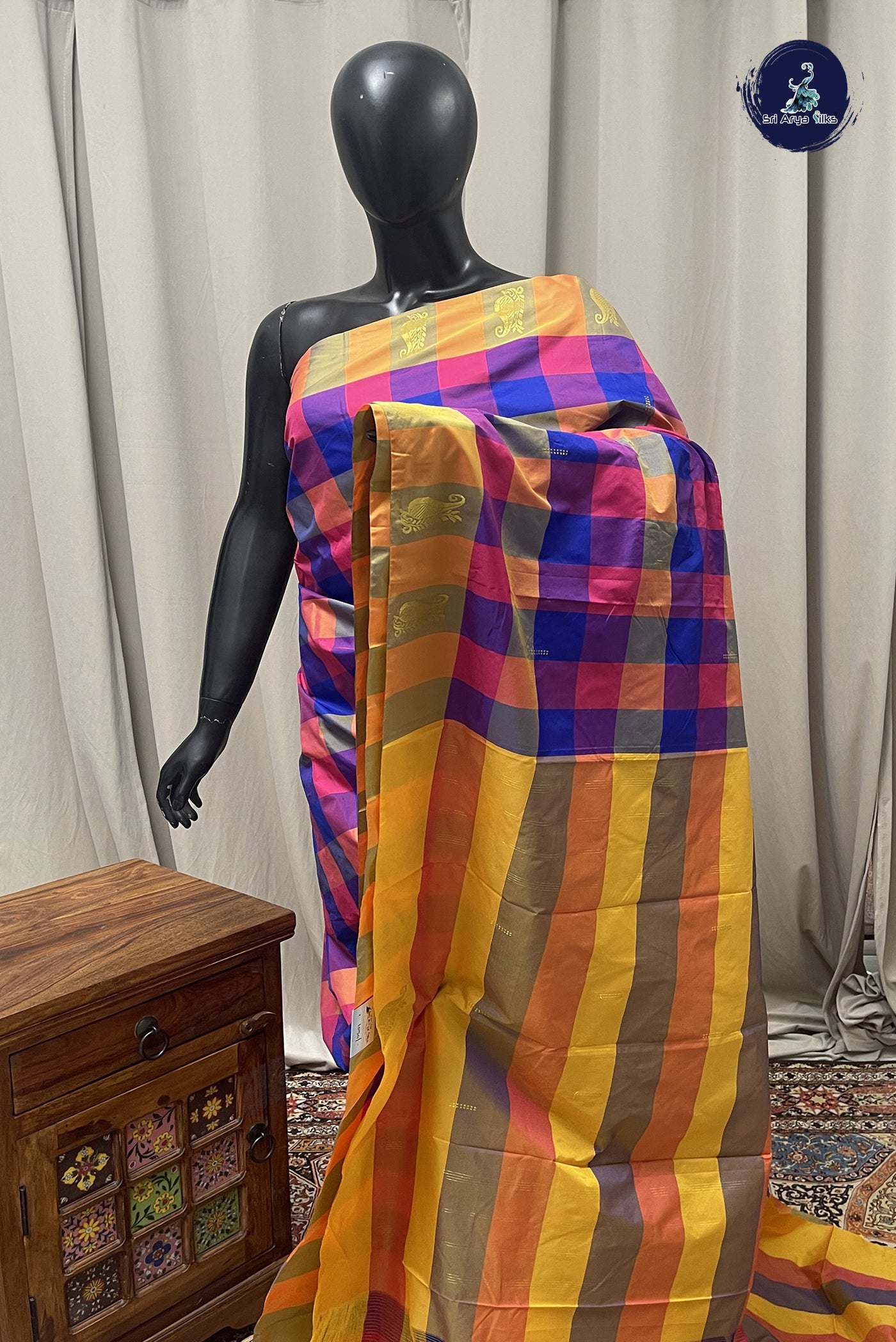 Multi Colour Semi Silk Saree With Paalum Pazham Kattam Pattern