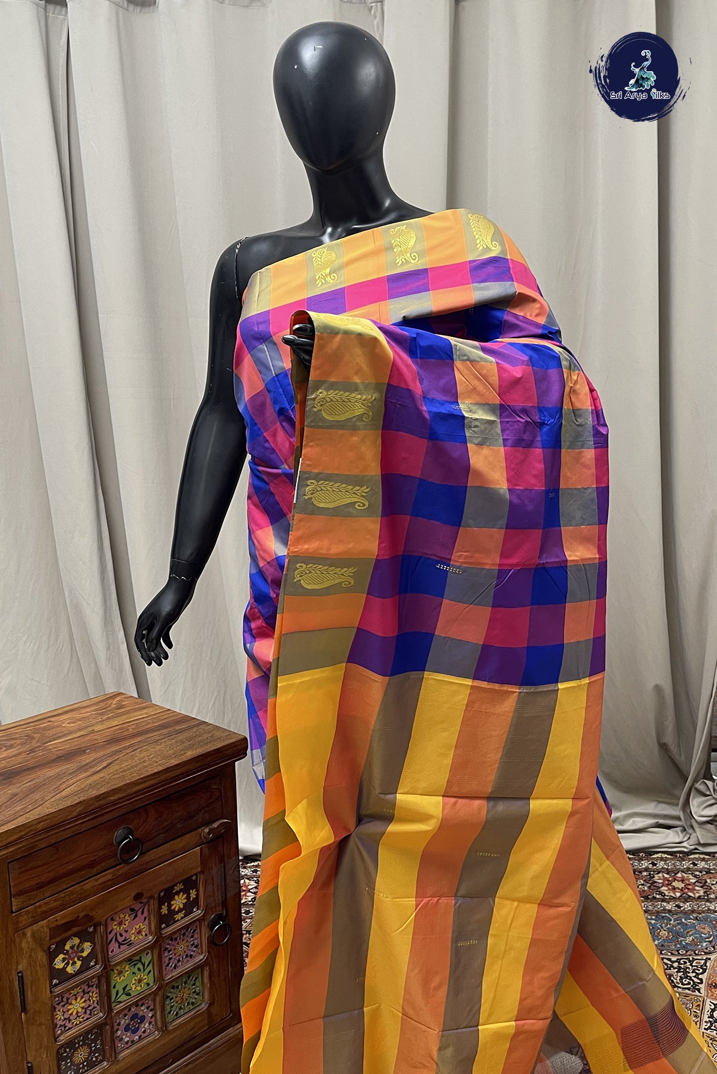 Multi Colour Semi Silk Saree With Paalum Pazham Kattam Pattern