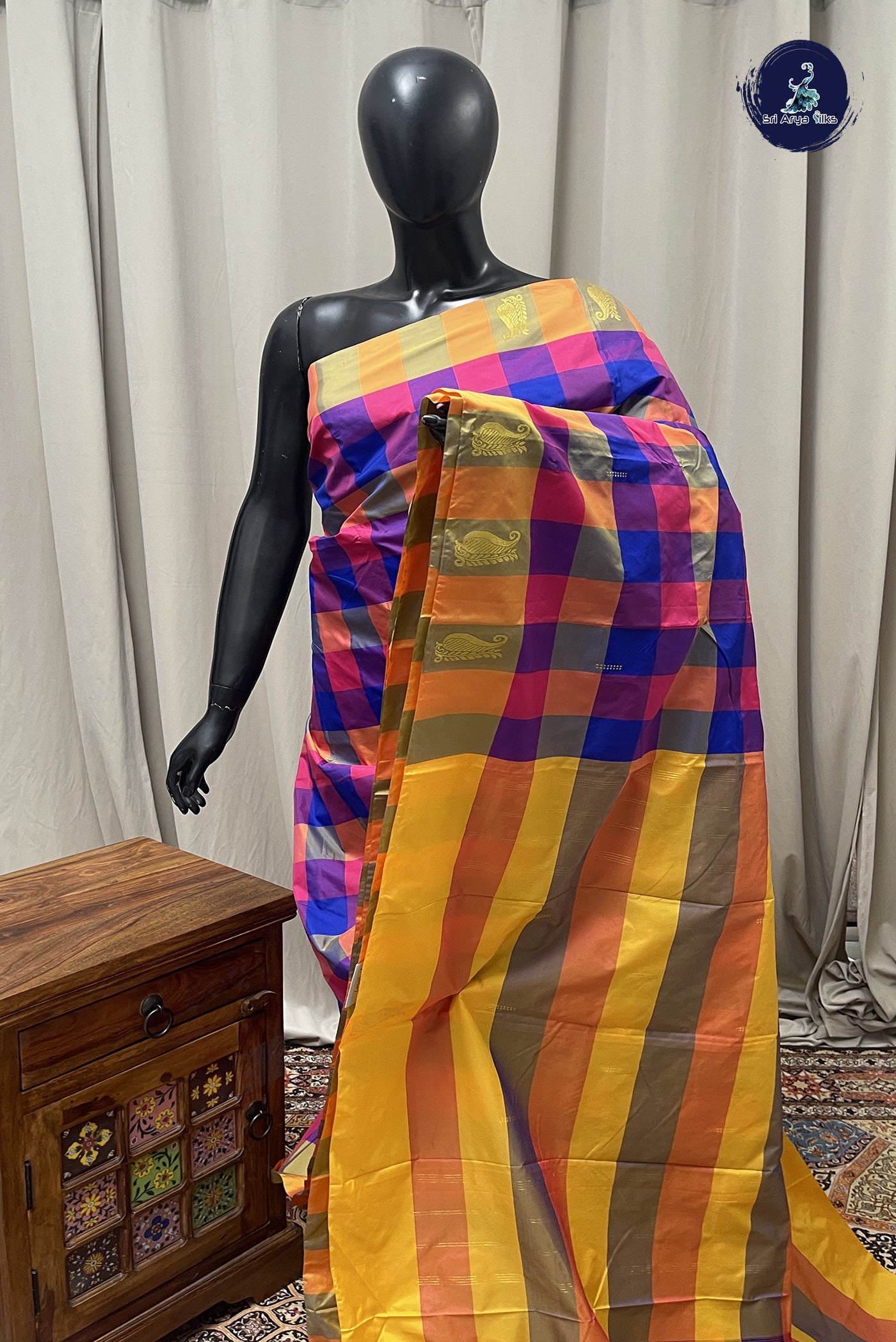 Multi Colour Semi Silk Saree With Paalum Pazham Kattam Pattern