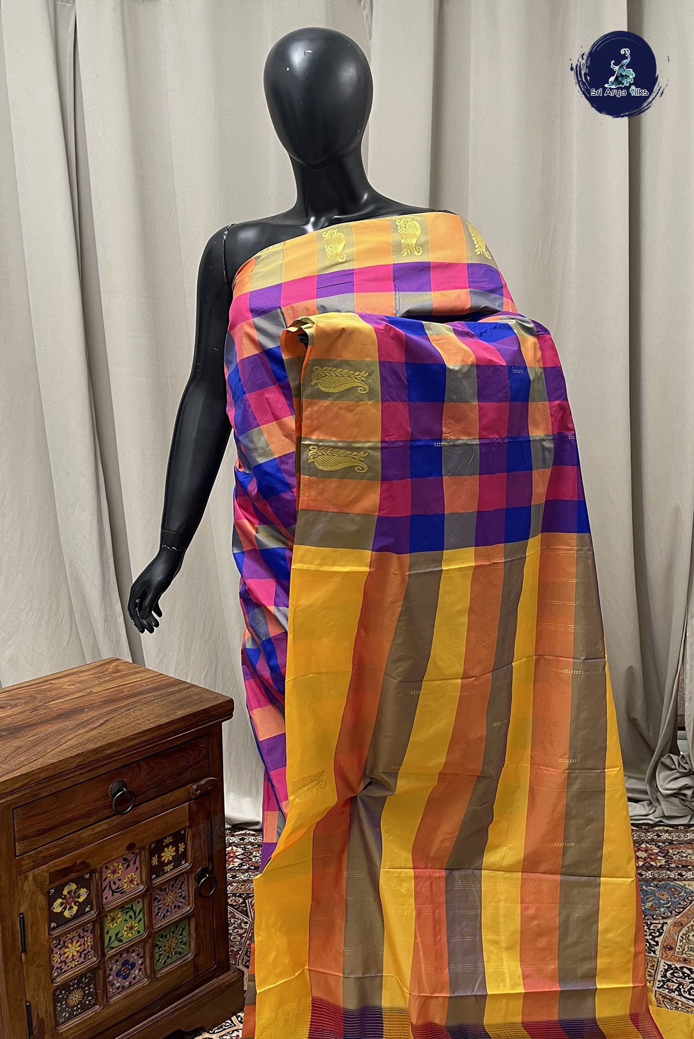 Multi Colour Semi Silk Saree With Paalum Pazham Kattam Pattern
