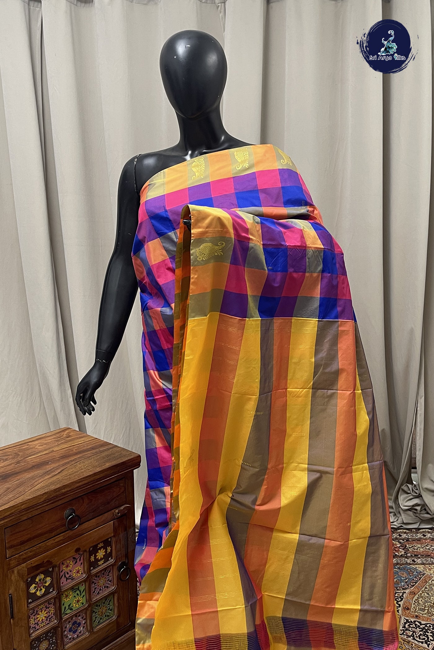 Multi Colour Semi Silk Saree With Paalum Pazham Kattam Pattern