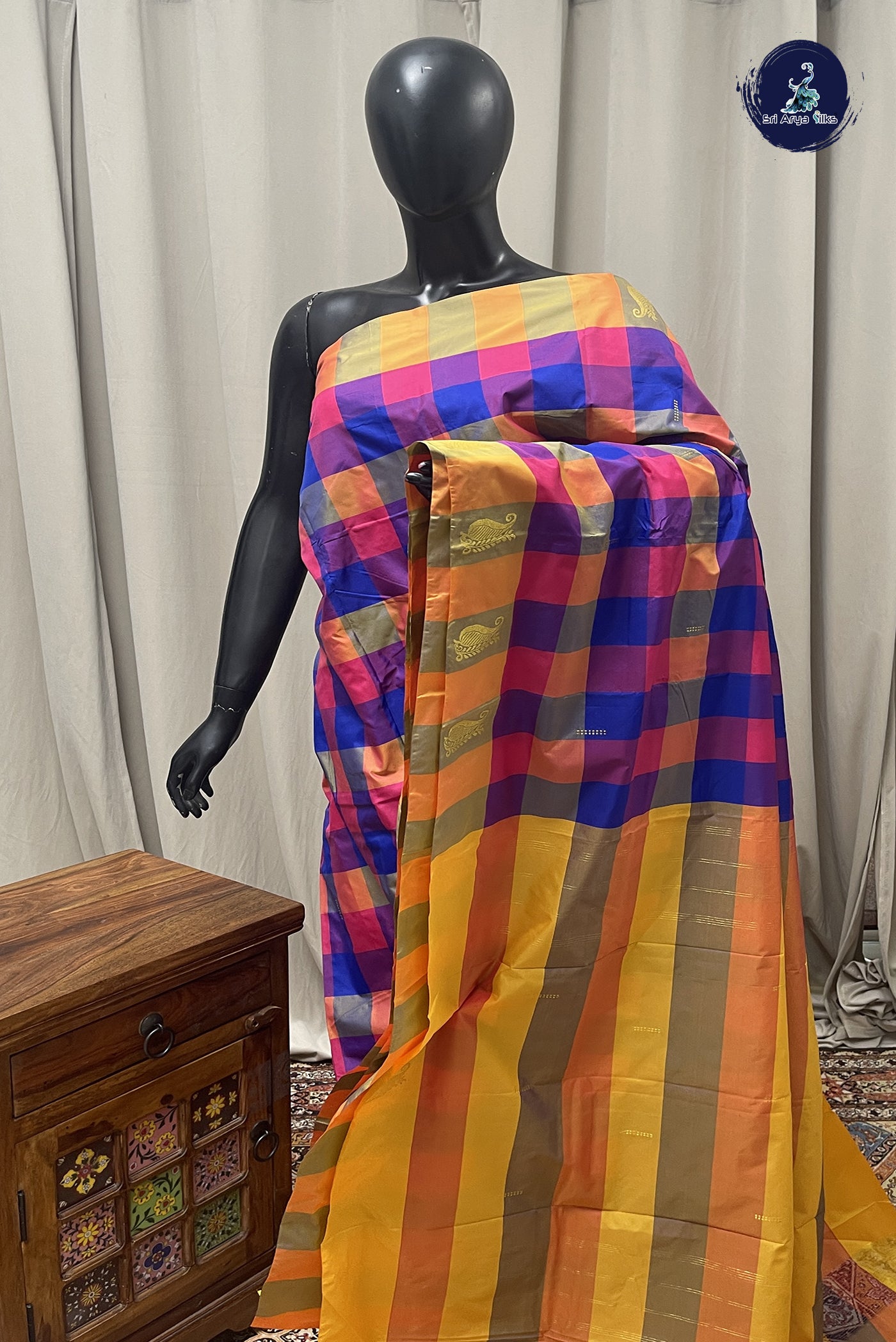 Multi Colour Semi Silk Saree With Paalum Pazham Kattam Pattern