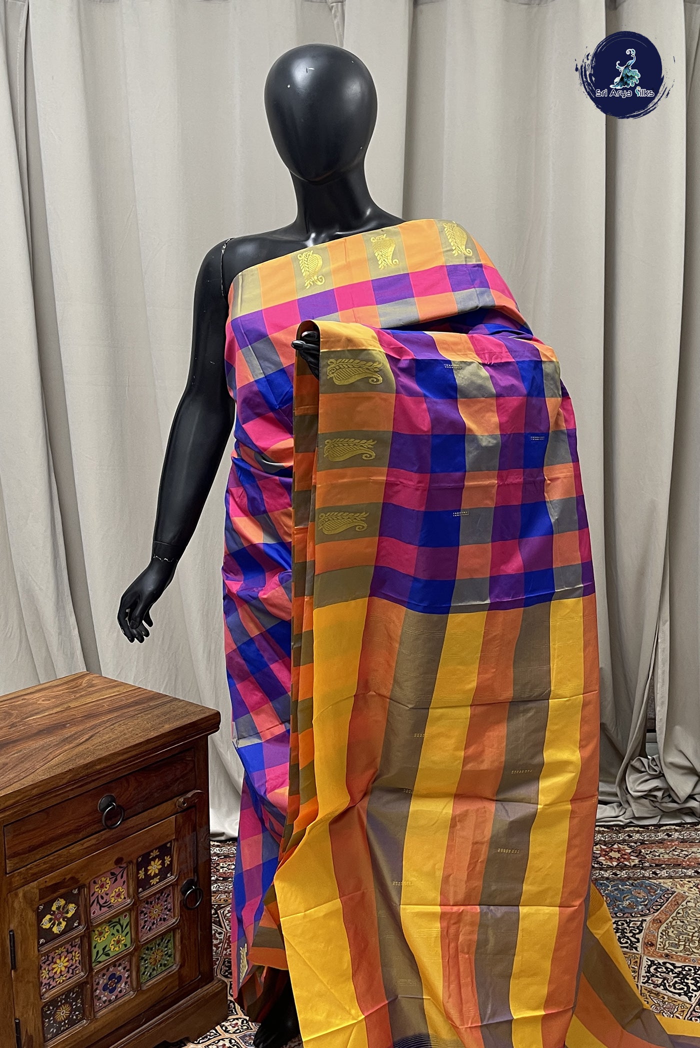 Multi Colour Semi Silk Saree With Paalum Pazham Kattam Pattern