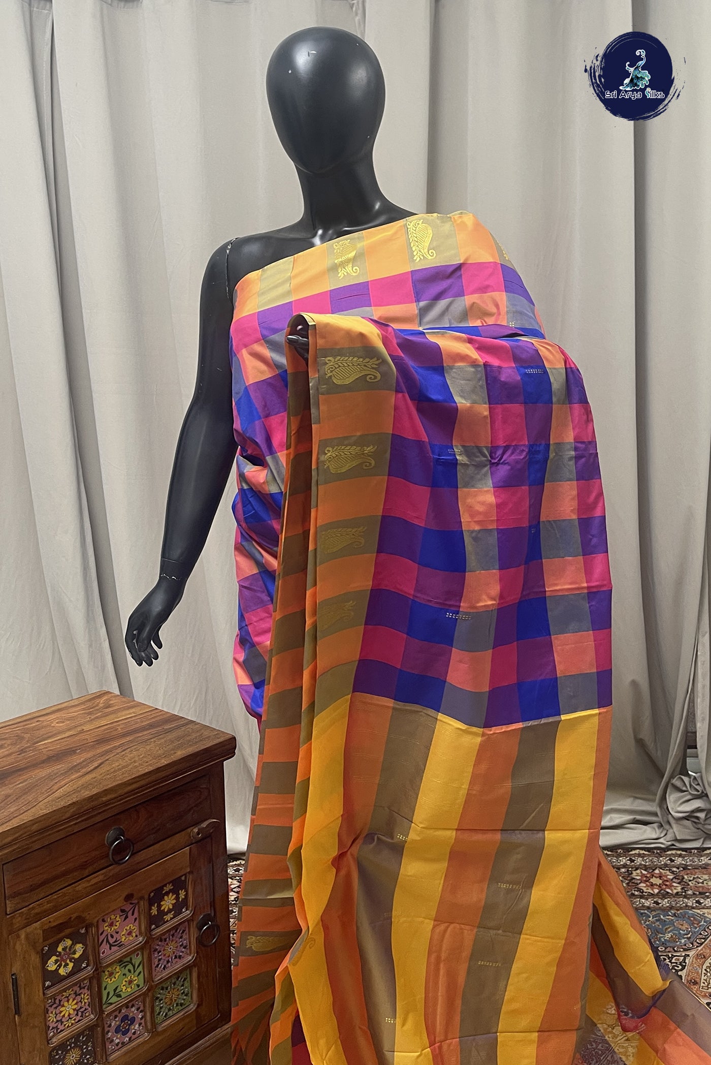 Multi Colour Semi Silk Saree With Paalum Pazham Kattam Pattern