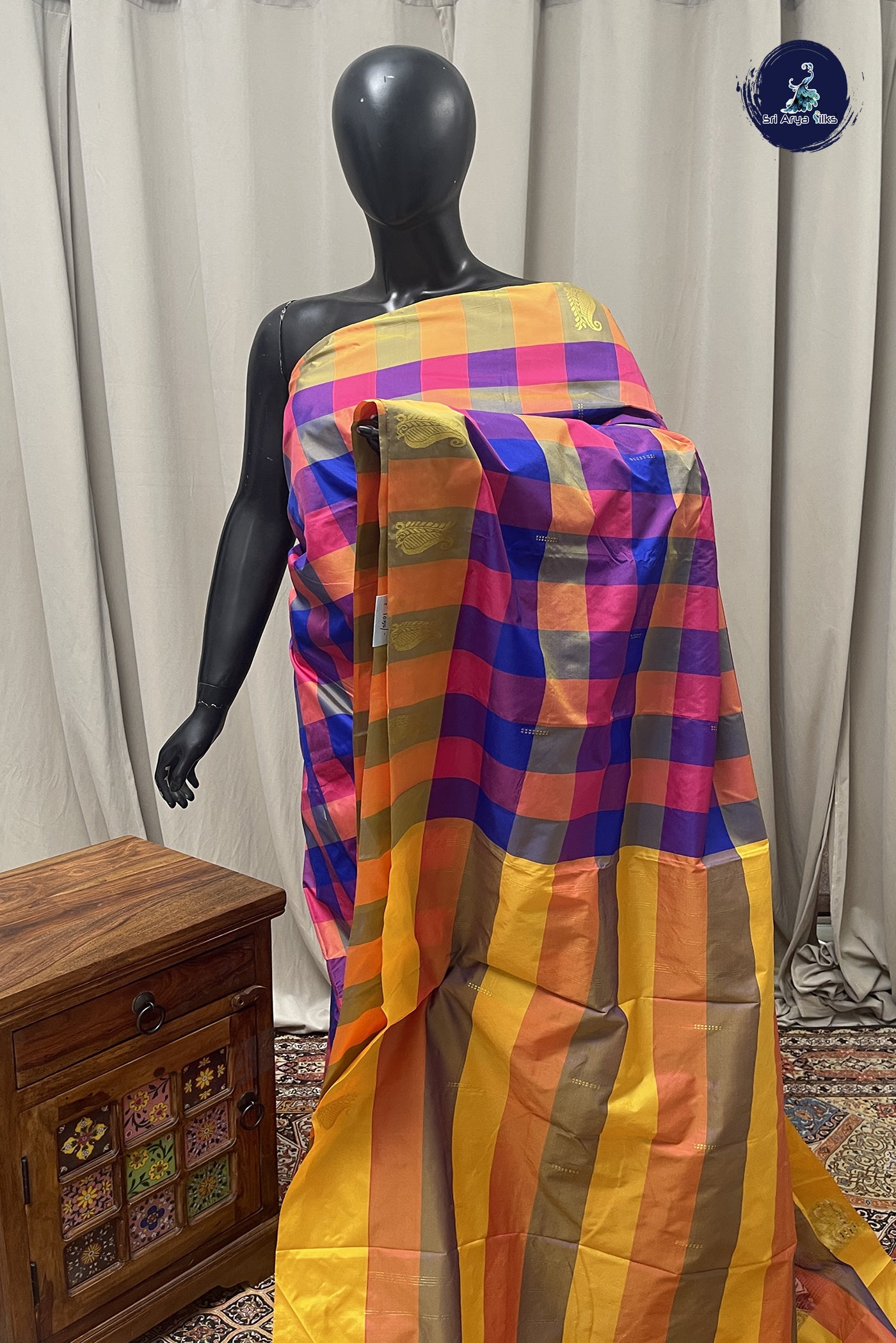 Multi Colour Semi Silk Saree With Paalum Pazham Kattam Pattern