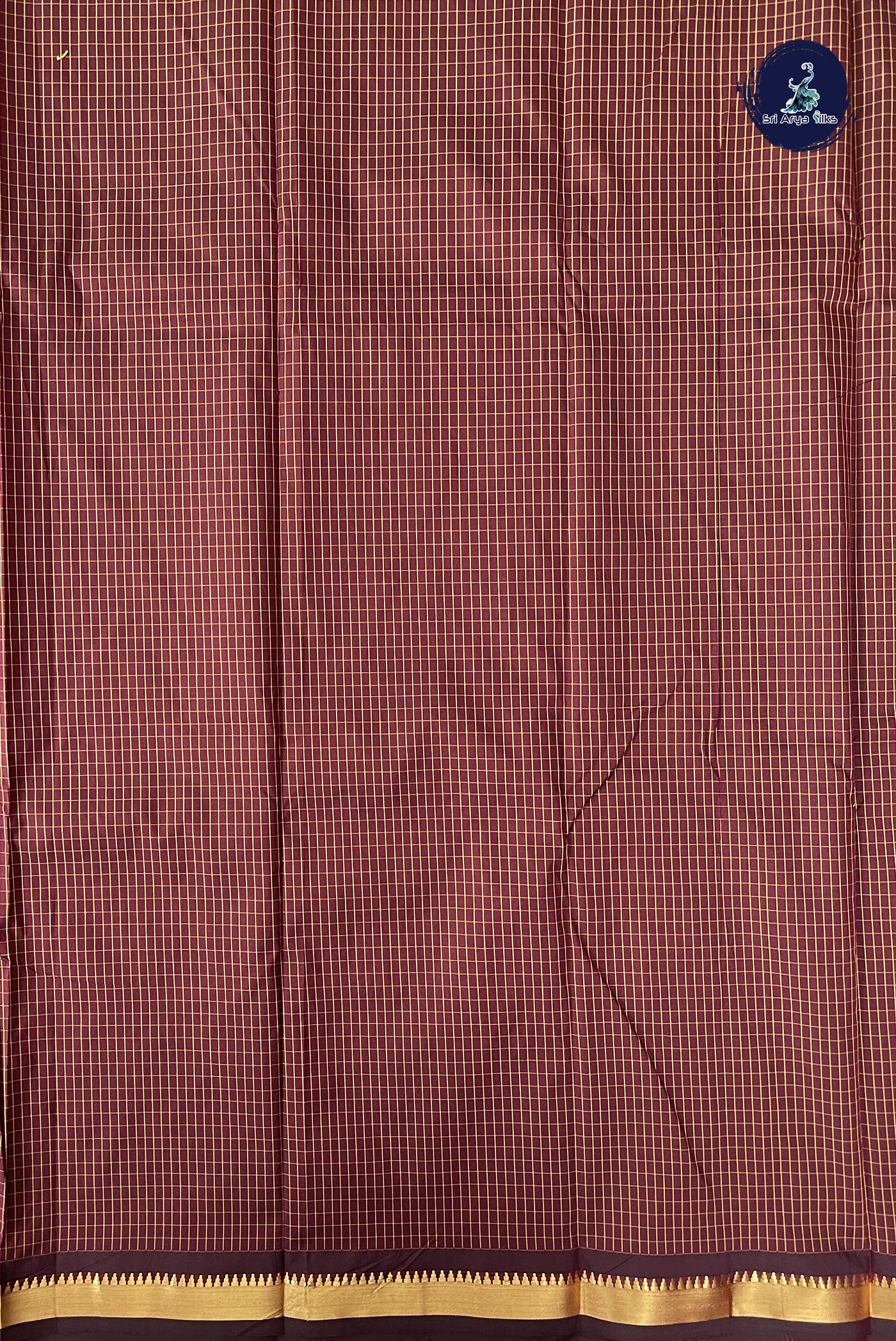 Coffee Brown Semi Silk Saree With Checked Pattern