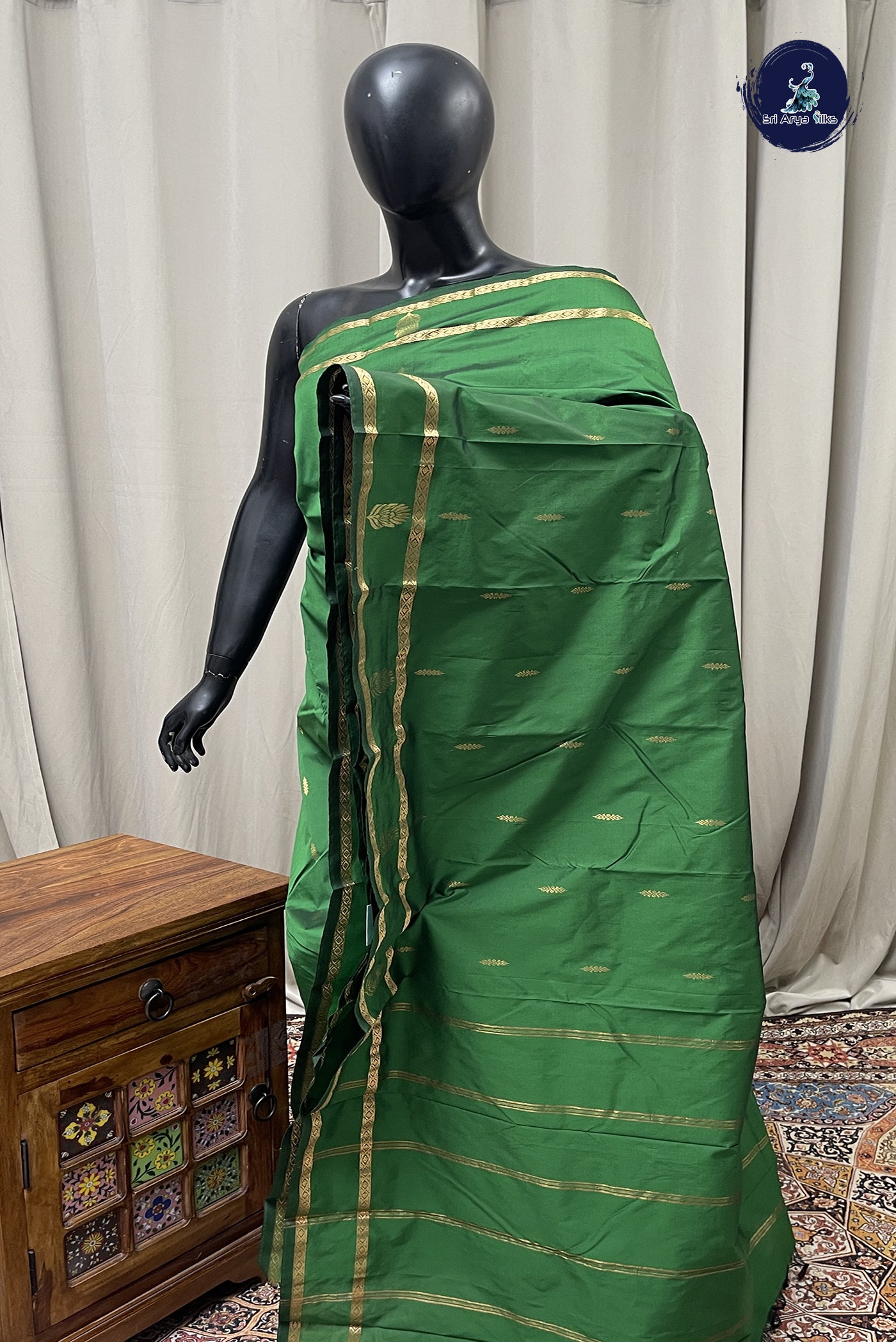 Green Semi Silk Saree With Zari Buttas Pattern