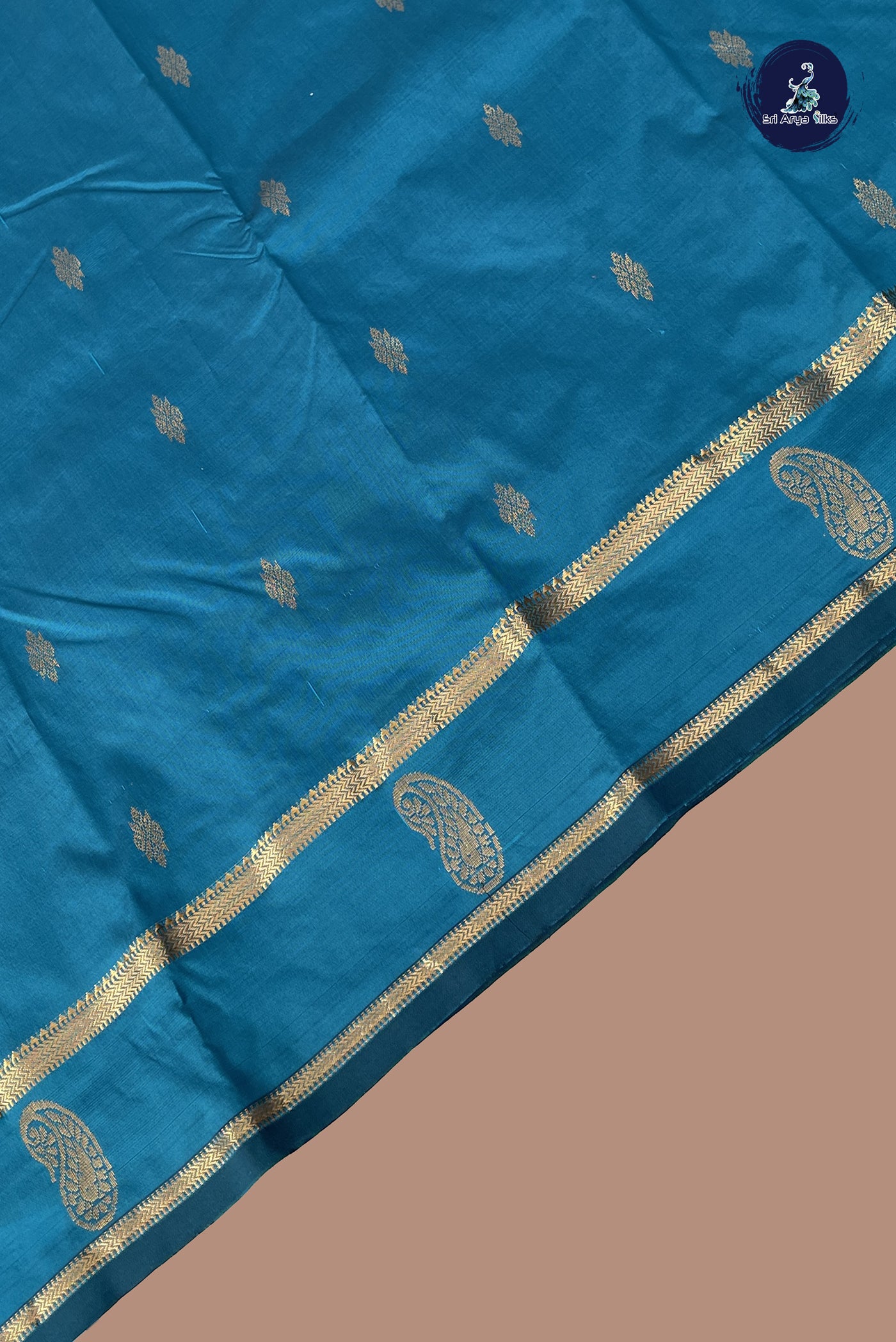 Copper Sulphate Blue Semi Silk Saree With Zari Buttas Pattern