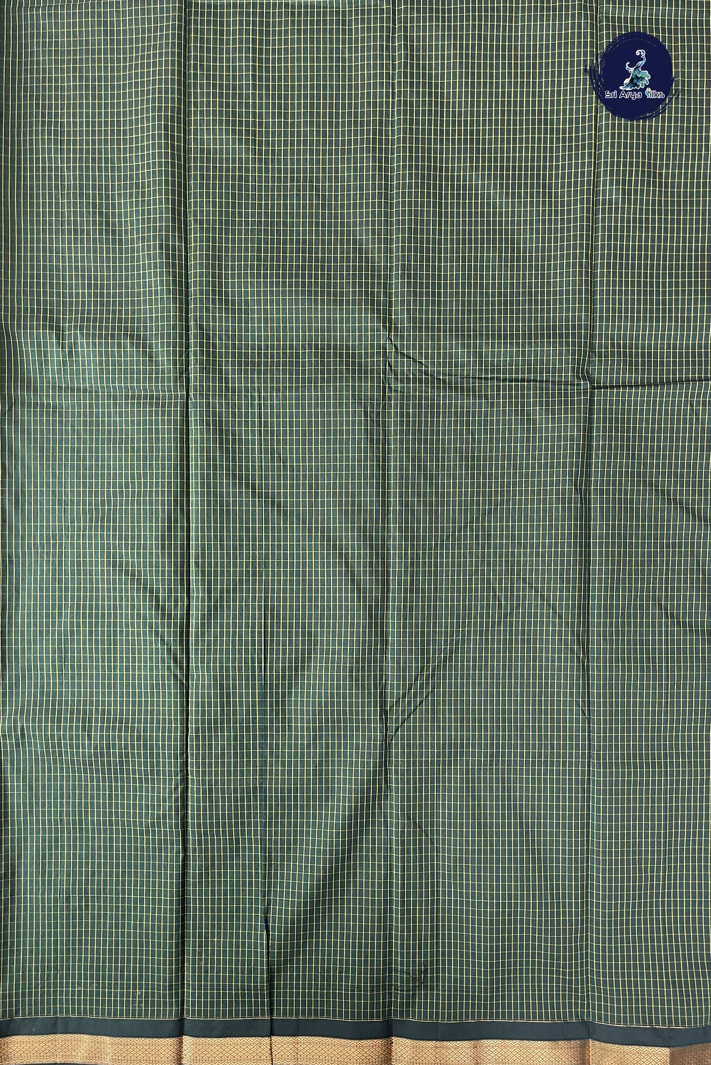 Bottle Green Semi Silk Saree With Checked Pattern