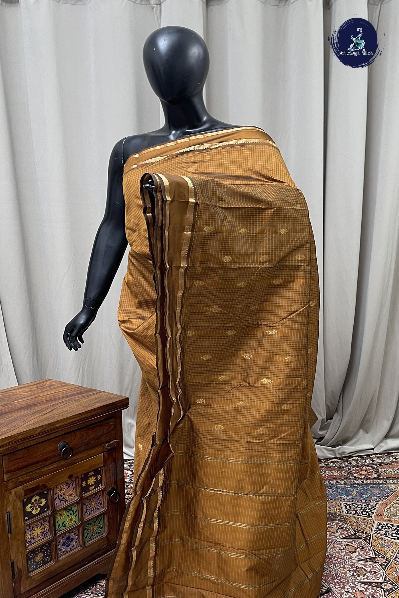 Mustard Semi Silk Saree With Checked Pattern