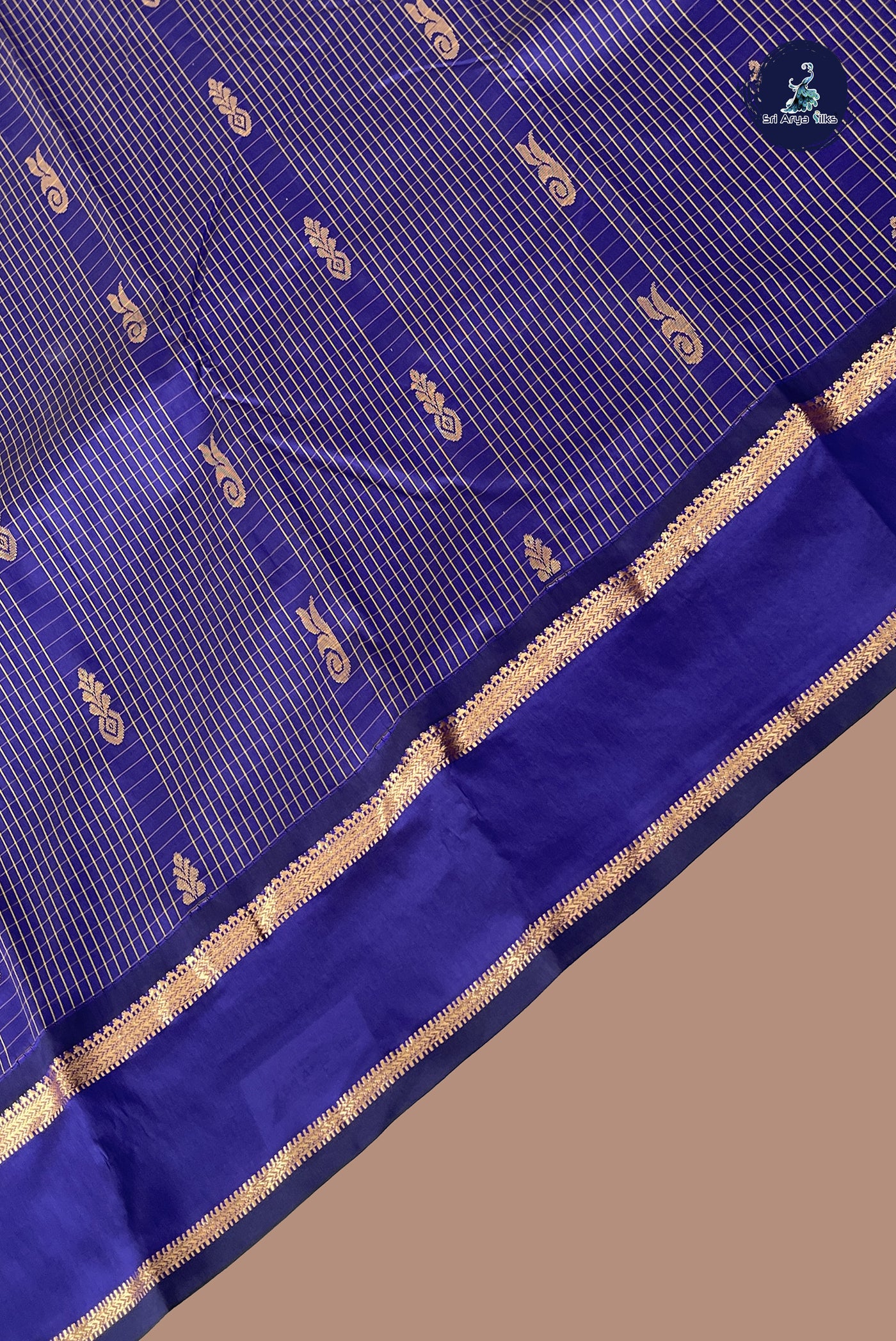 Violet Semi Silk Saree With Checked Pattern