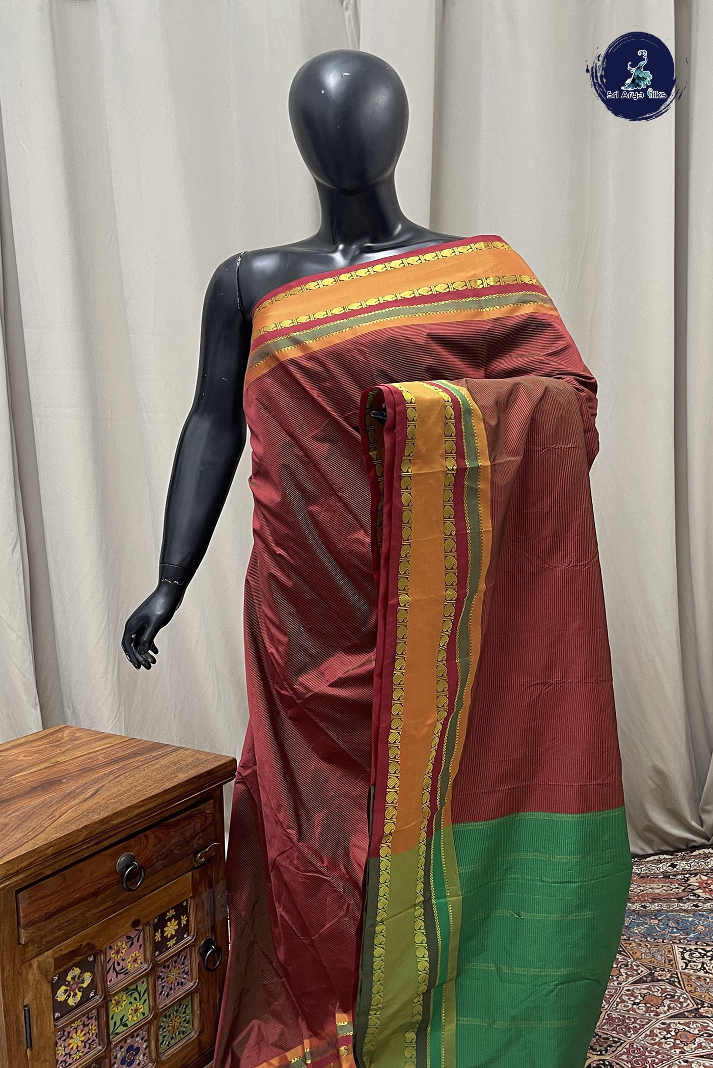 Arakku Bridal Silk Cotton Saree With Stripes Pattern