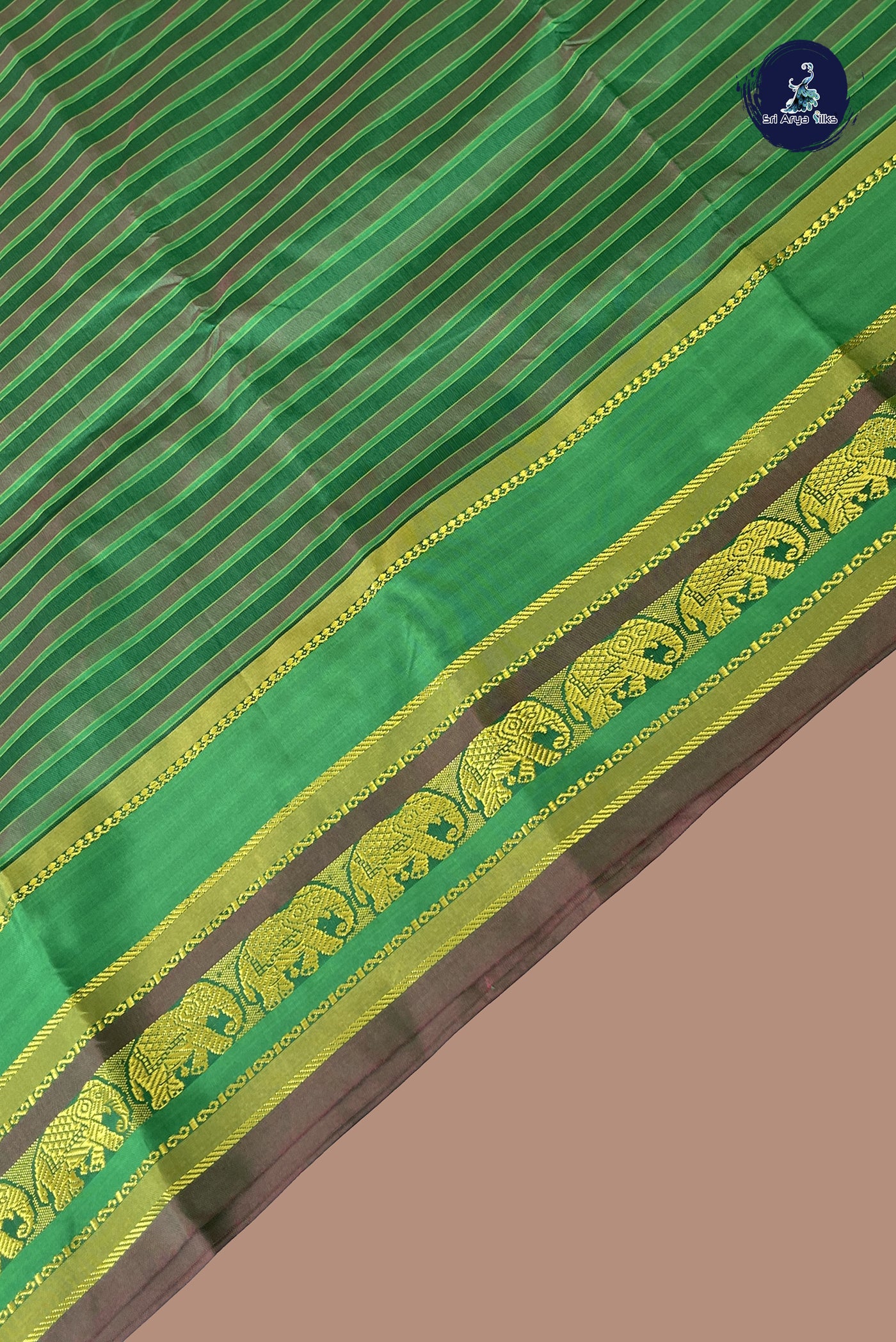 Green Semi Silk Saree With Stripes Pattern