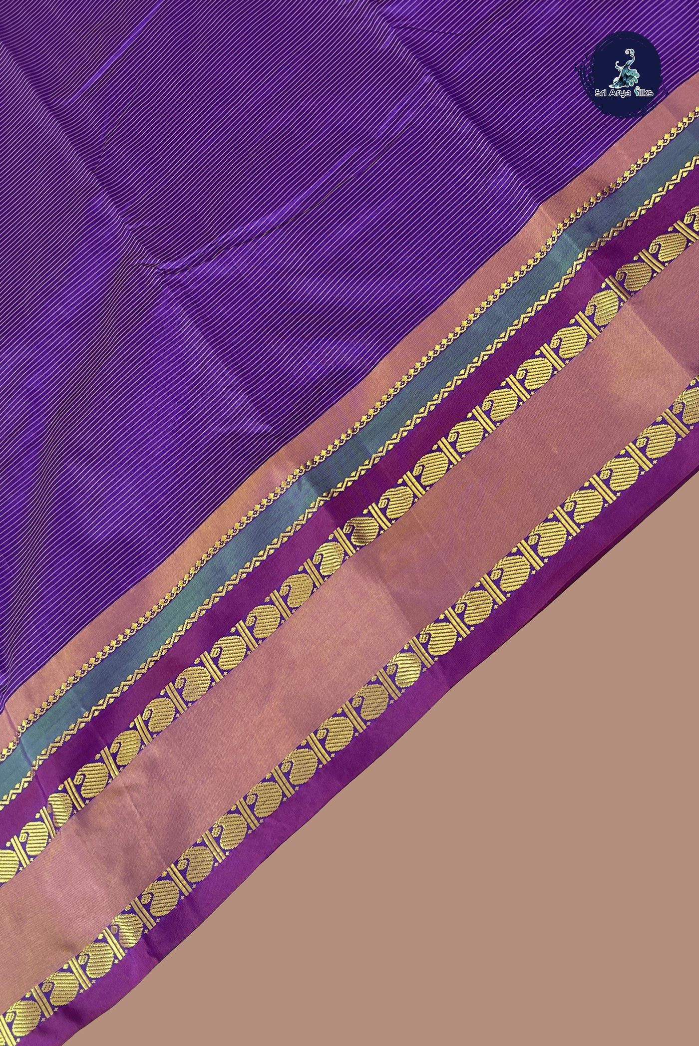 Violet Semi Silk Saree With Stripes Pattern