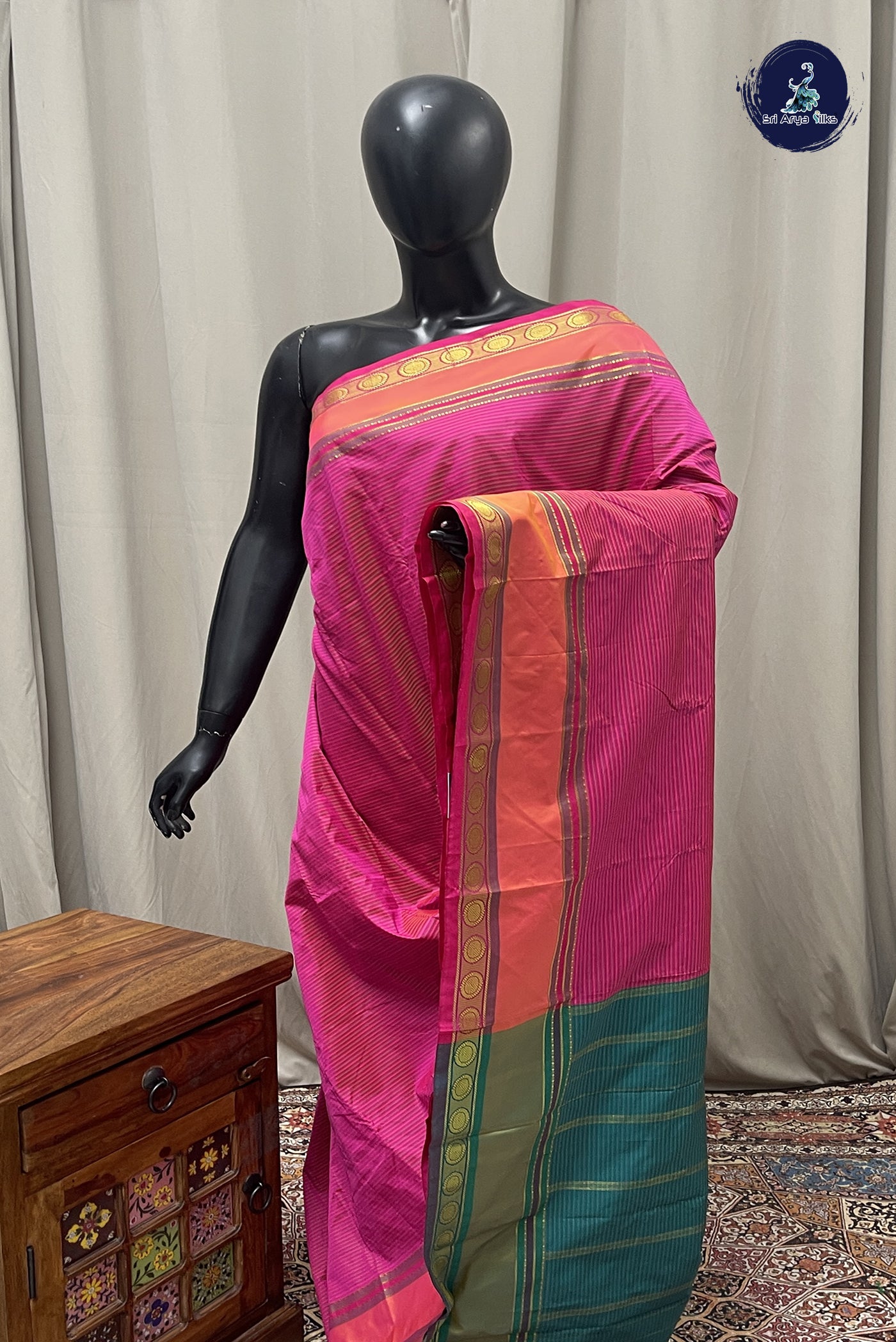 Pink Semi Silk Saree With Stripes Pattern