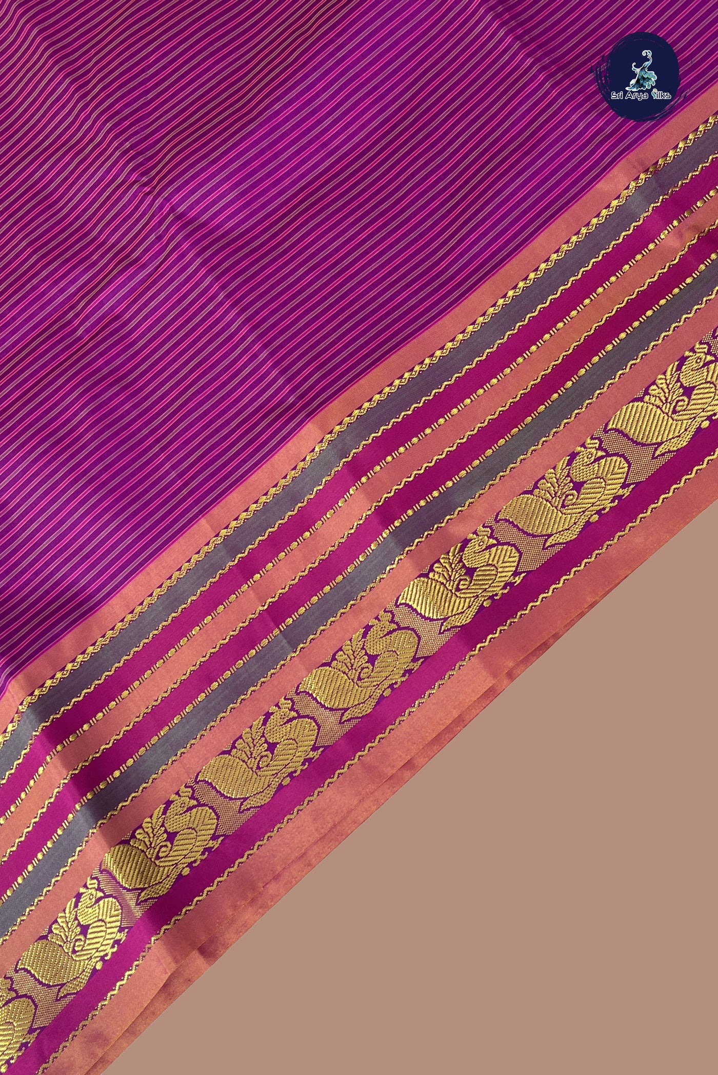Purple Semi Silk Saree With Stripes Pattern