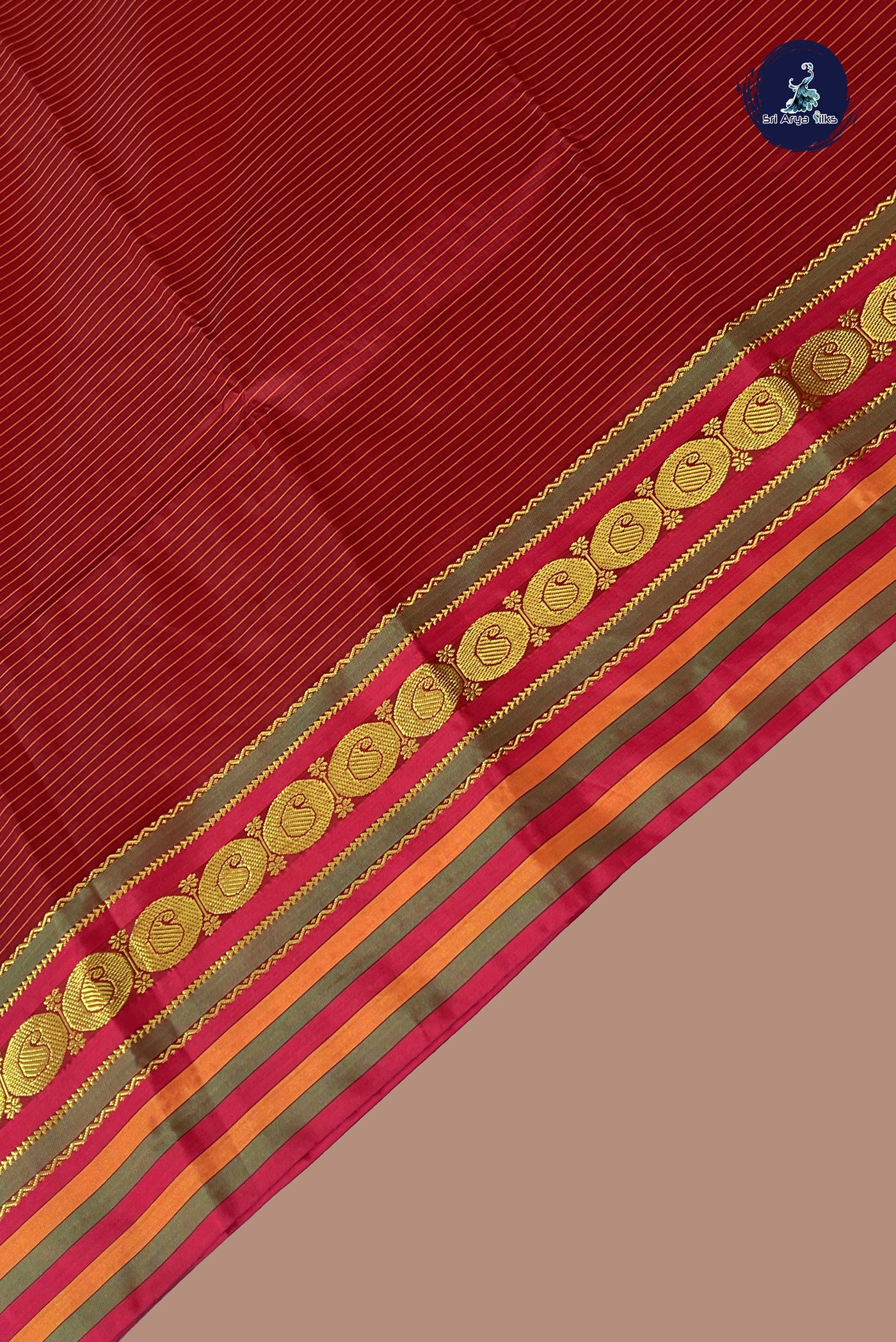 Maroon Semi Silk Saree With Stripes Pattern