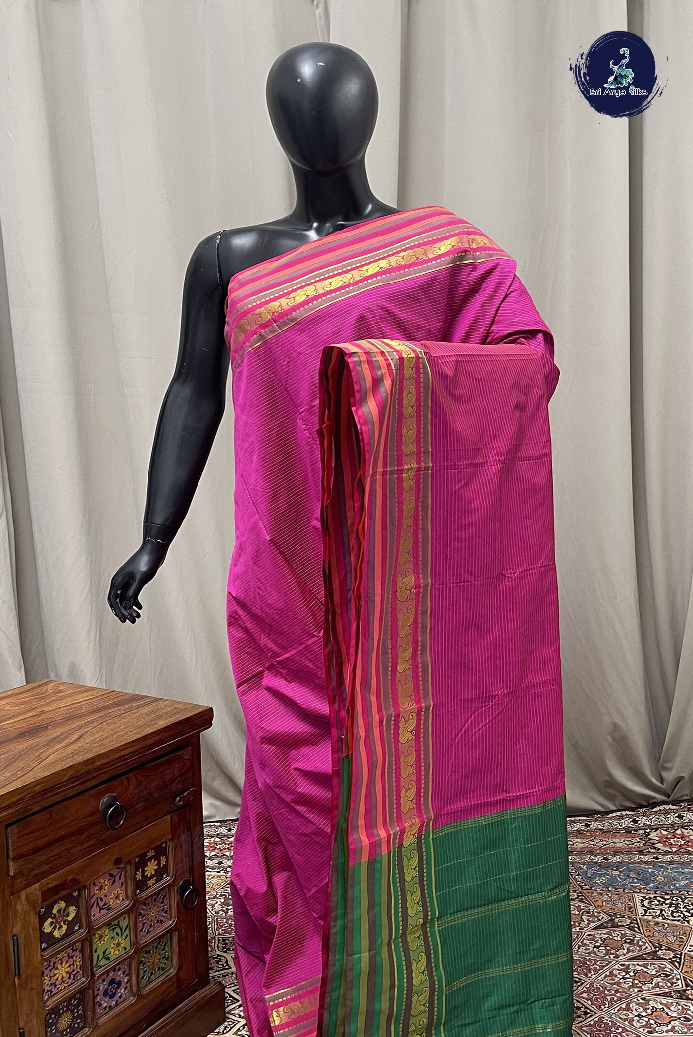 Pink Semi Silk Saree With Stripes Pattern