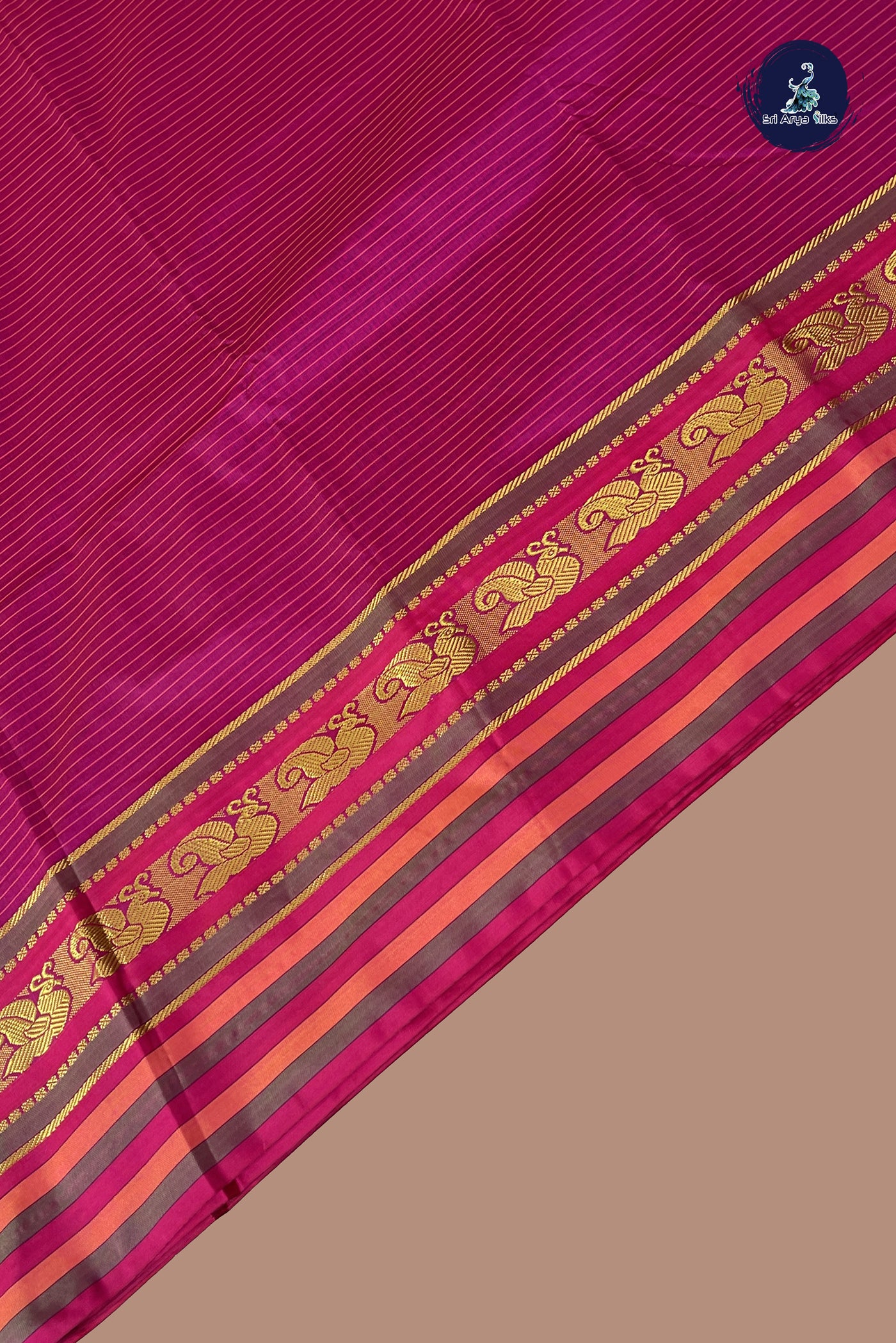 Pink Semi Silk Saree With Stripes Pattern