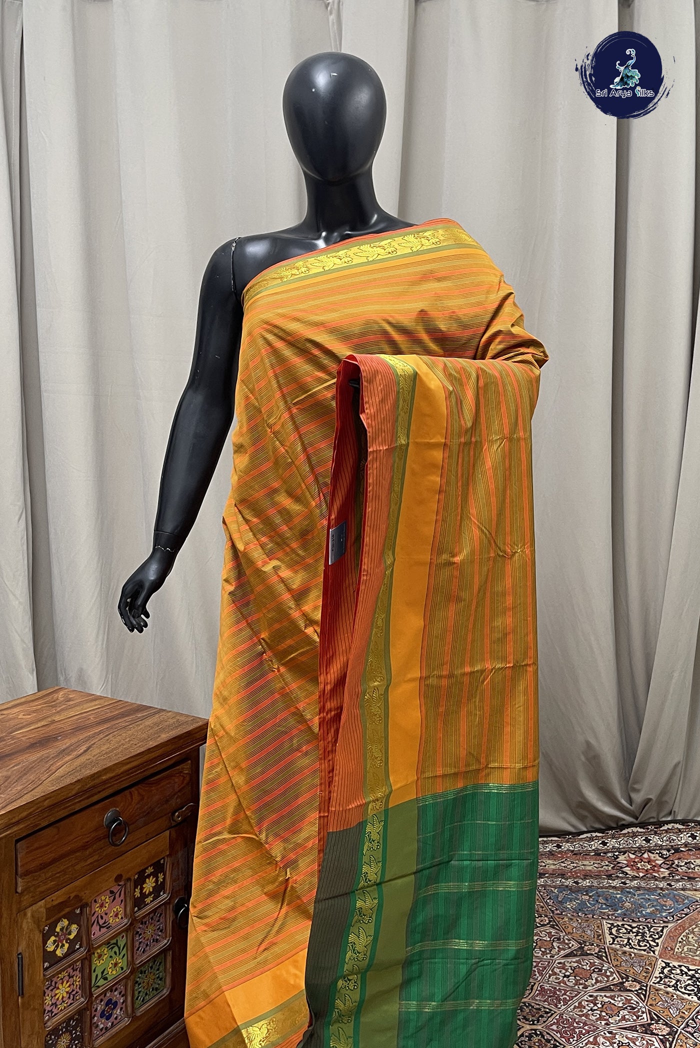 Multi Colour Semi Silk Saree With Stripes Pattern