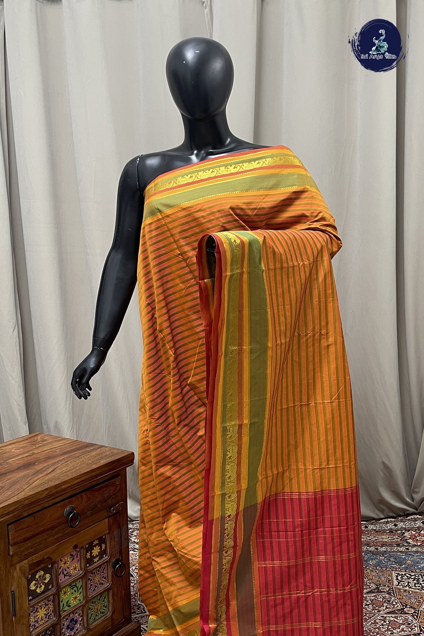 Multi Colour Semi Silk Saree With Stripes Pattern